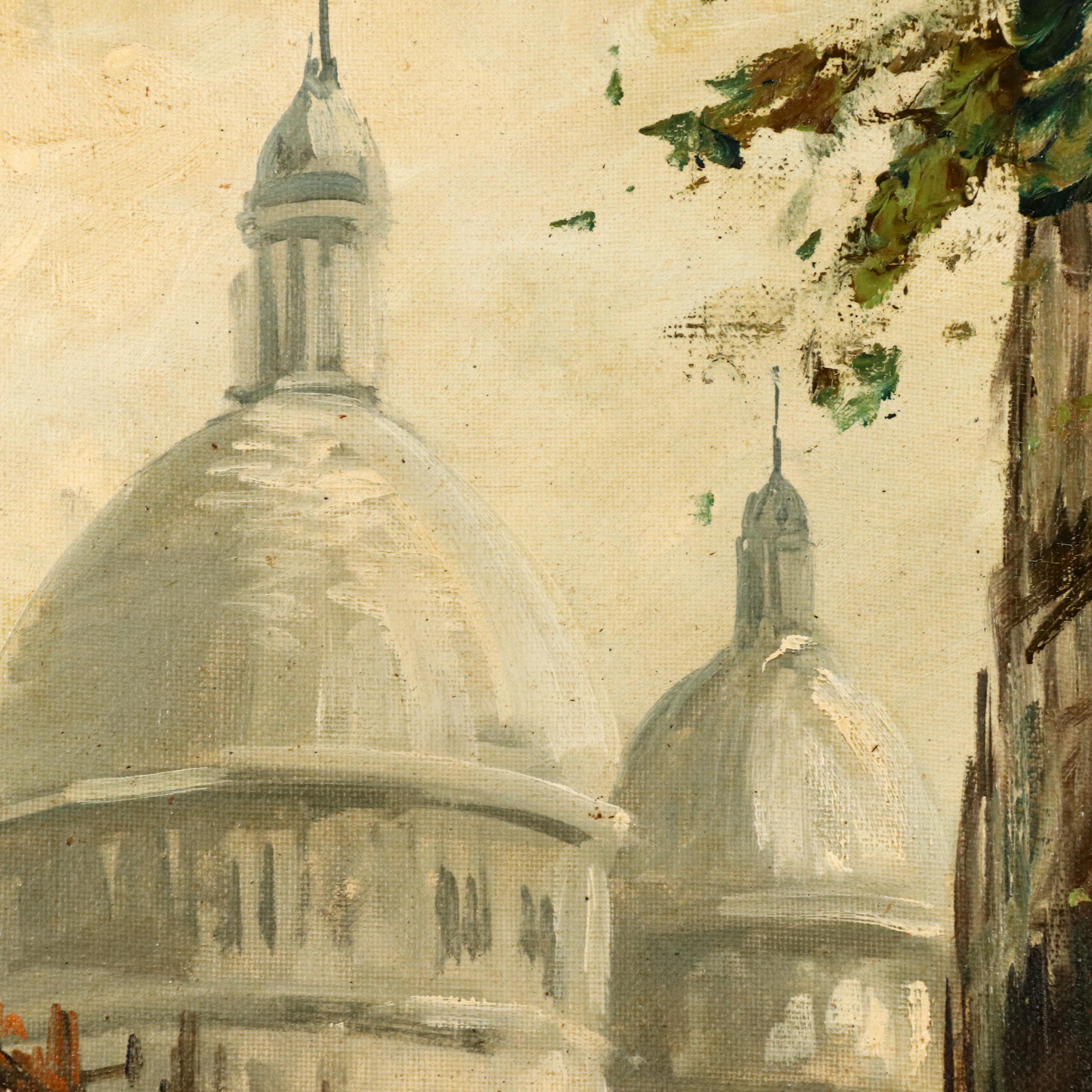 Parisian Street Scene in Montmartre Oil Painting, Mid-20th Century