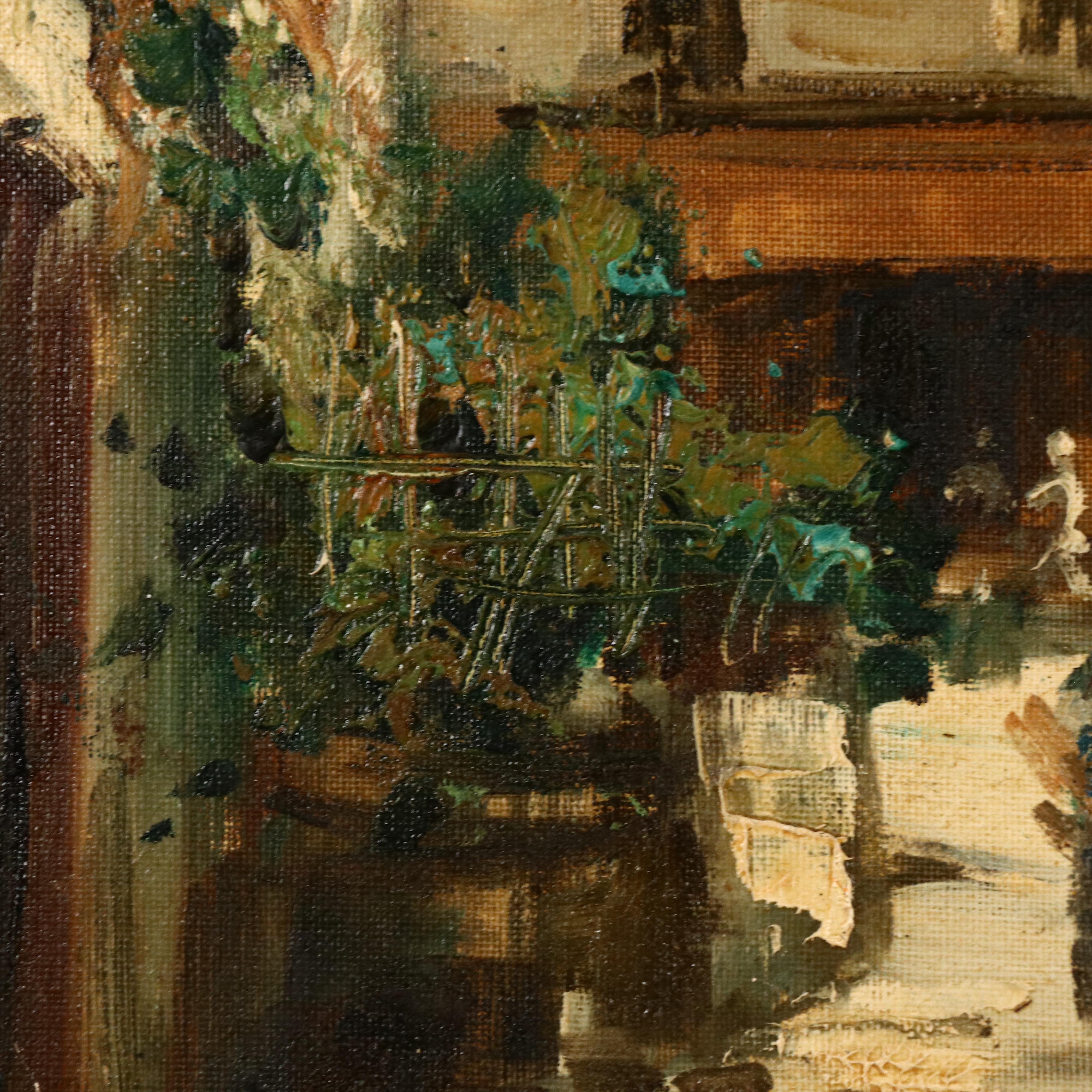 Parisian Street Scene in Montmartre Oil Painting, Mid-20th Century