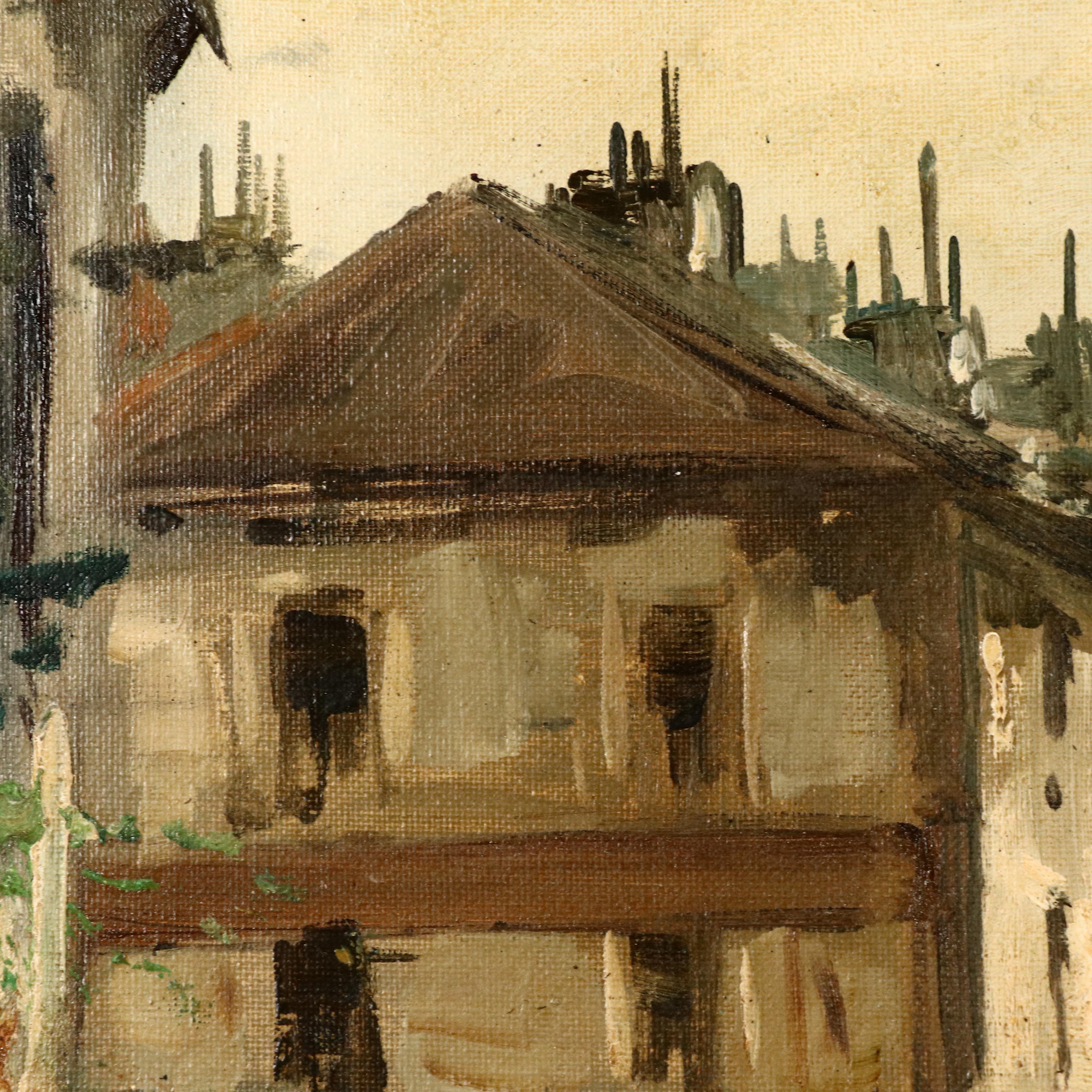 Parisian Street Scene in Montmartre Oil Painting, Mid-20th Century