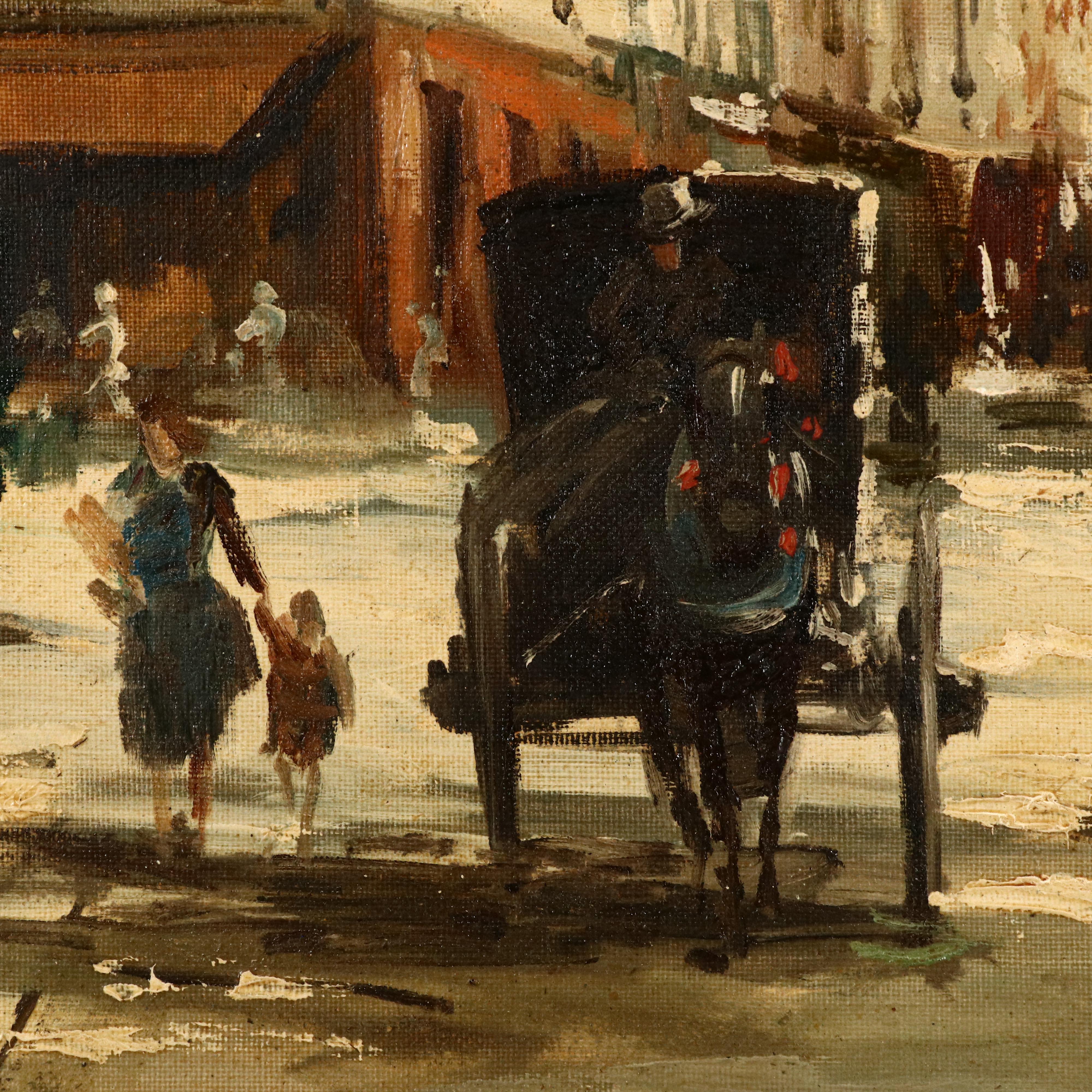 Parisian Street Scene in Montmartre Oil Painting, Mid-20th Century