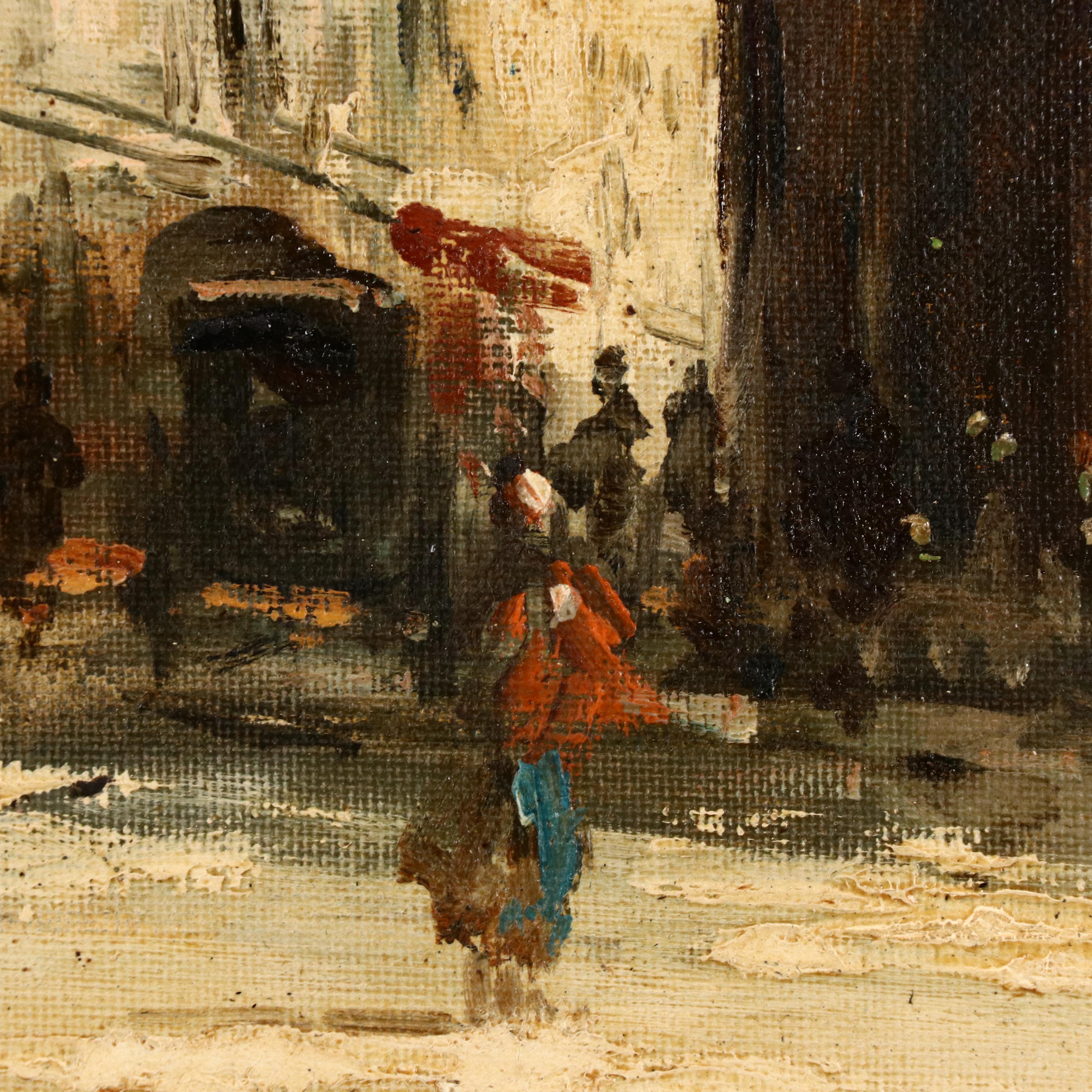 Parisian Street Scene in Montmartre Oil Painting, Mid-20th Century