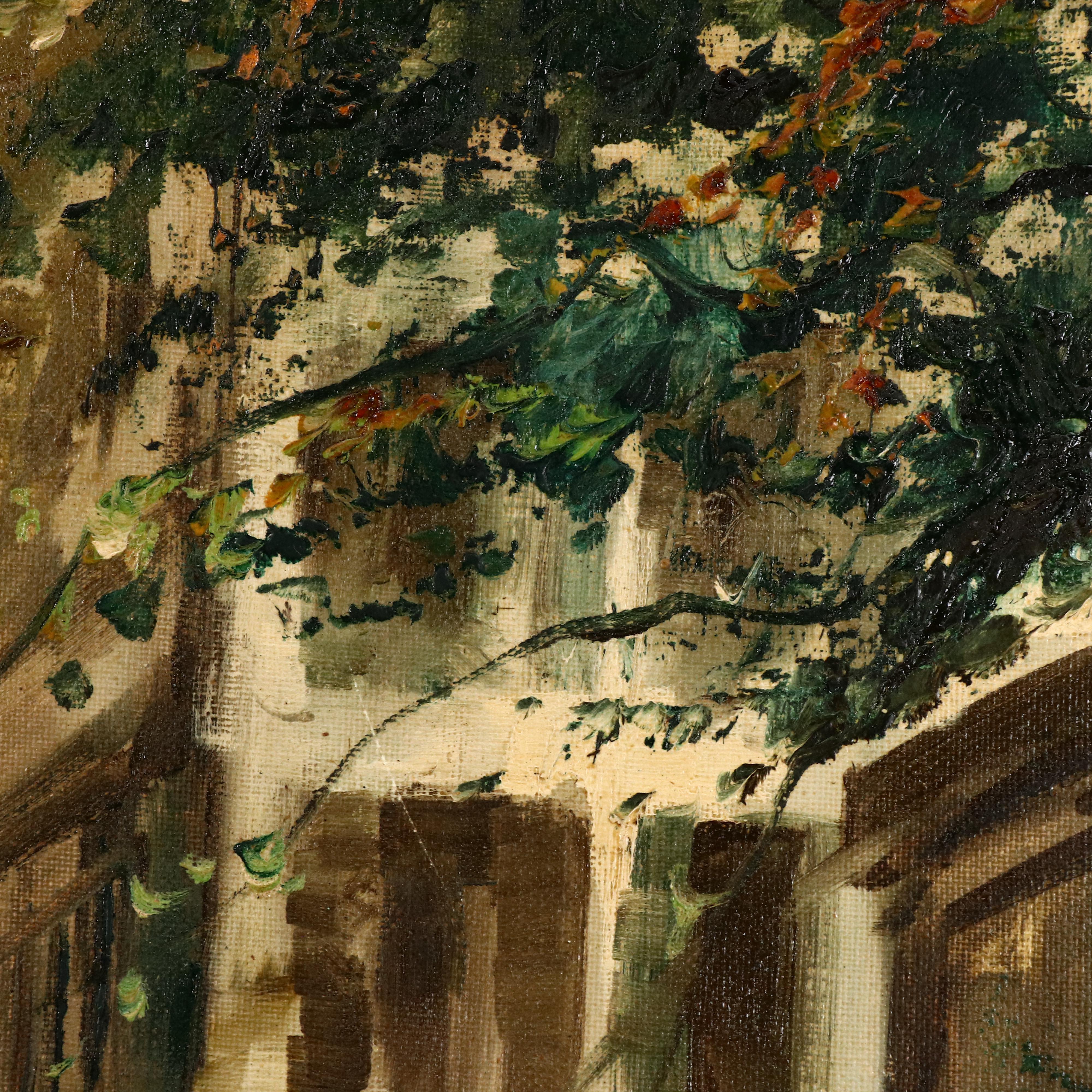 Parisian Street Scene in Montmartre Oil Painting, Mid-20th Century