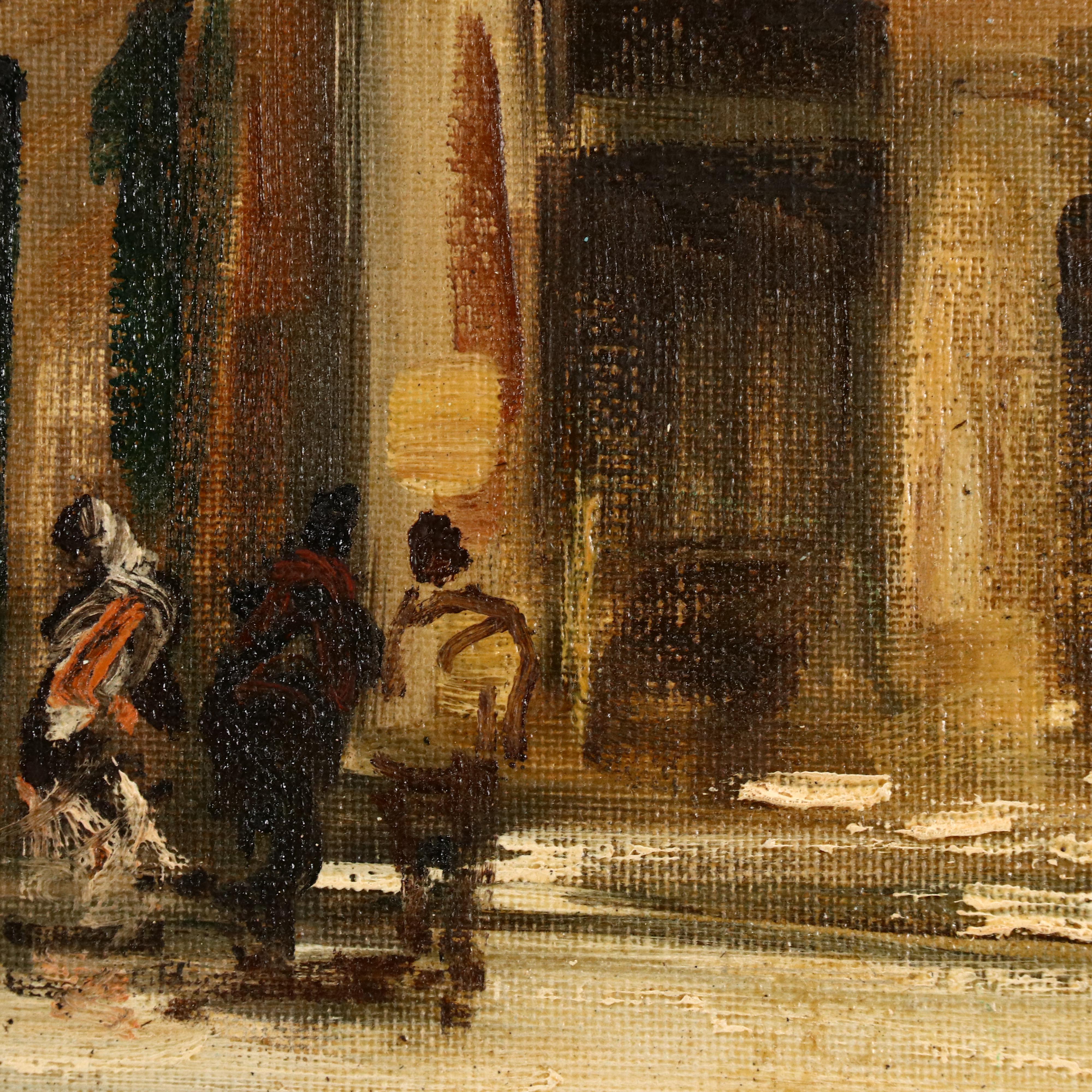 Parisian Street Scene in Montmartre Oil Painting, Mid-20th Century