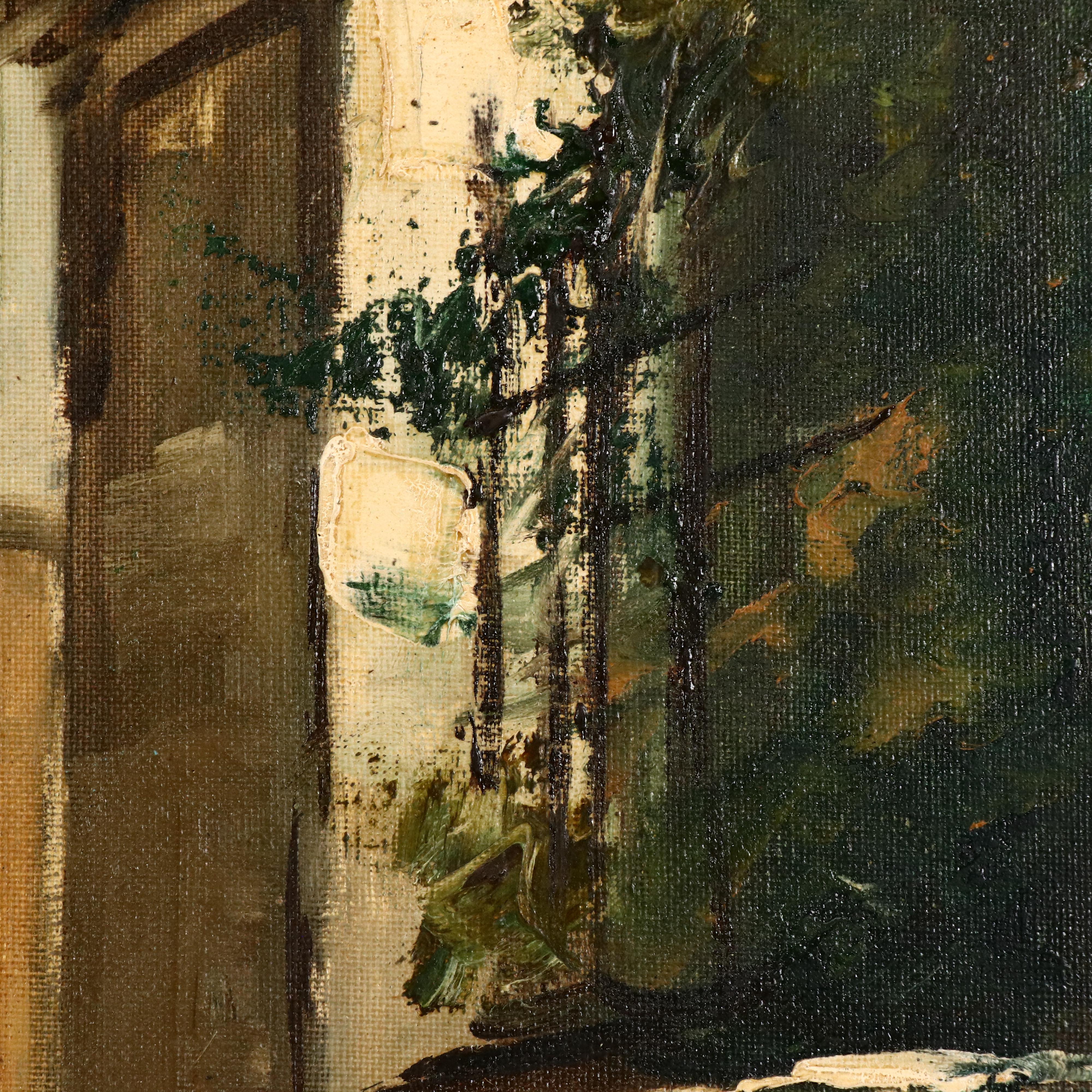 Parisian Street Scene in Montmartre Oil Painting, Mid-20th Century