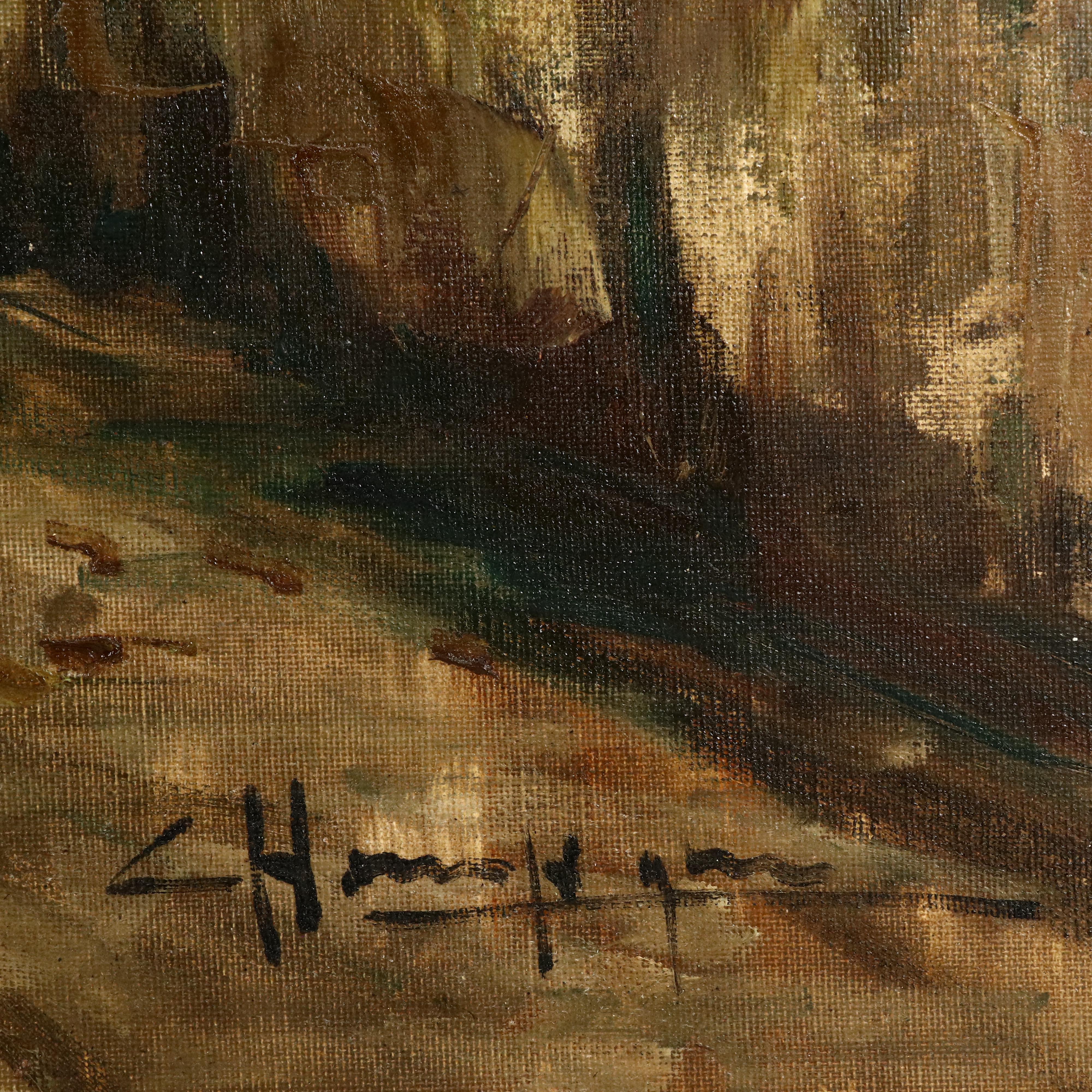 Parisian Street Scene in Montmartre Oil Painting, Mid-20th Century