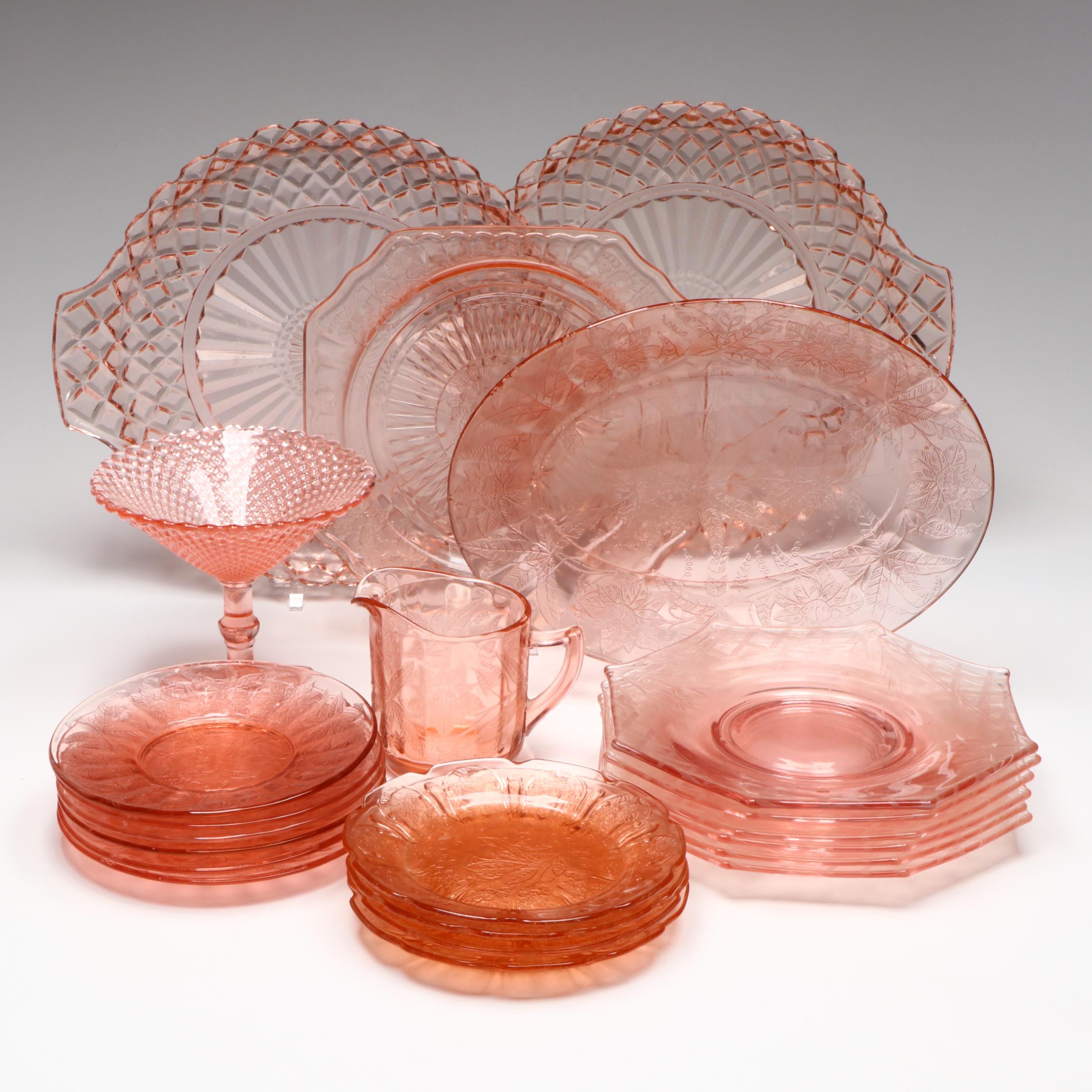 Anchor Hocking "Waterford" Cake Plates with Other Pink Depression Glass