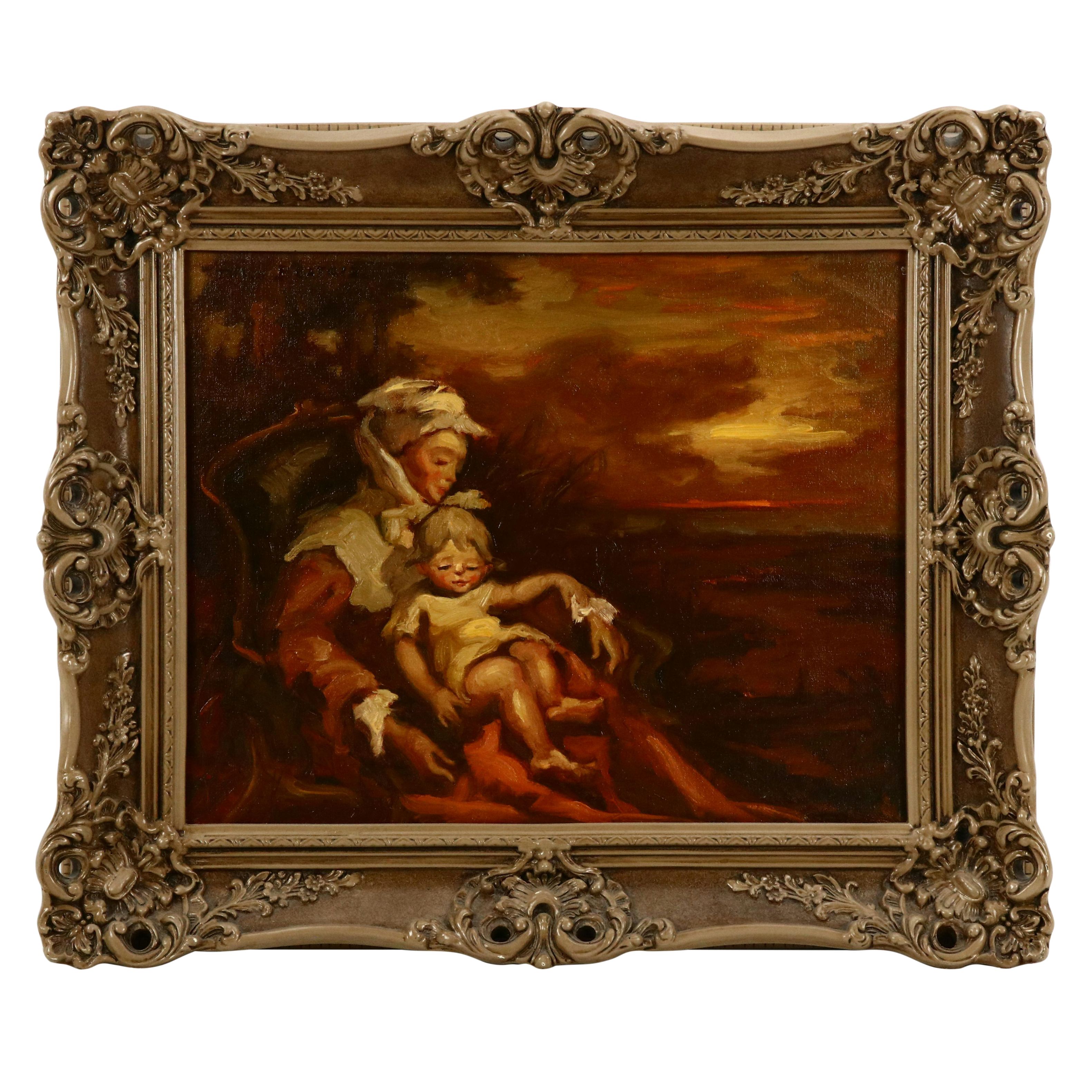 Dulce Hernández de Beatriz Oil Painting of Mother and Baby, Circa 1970