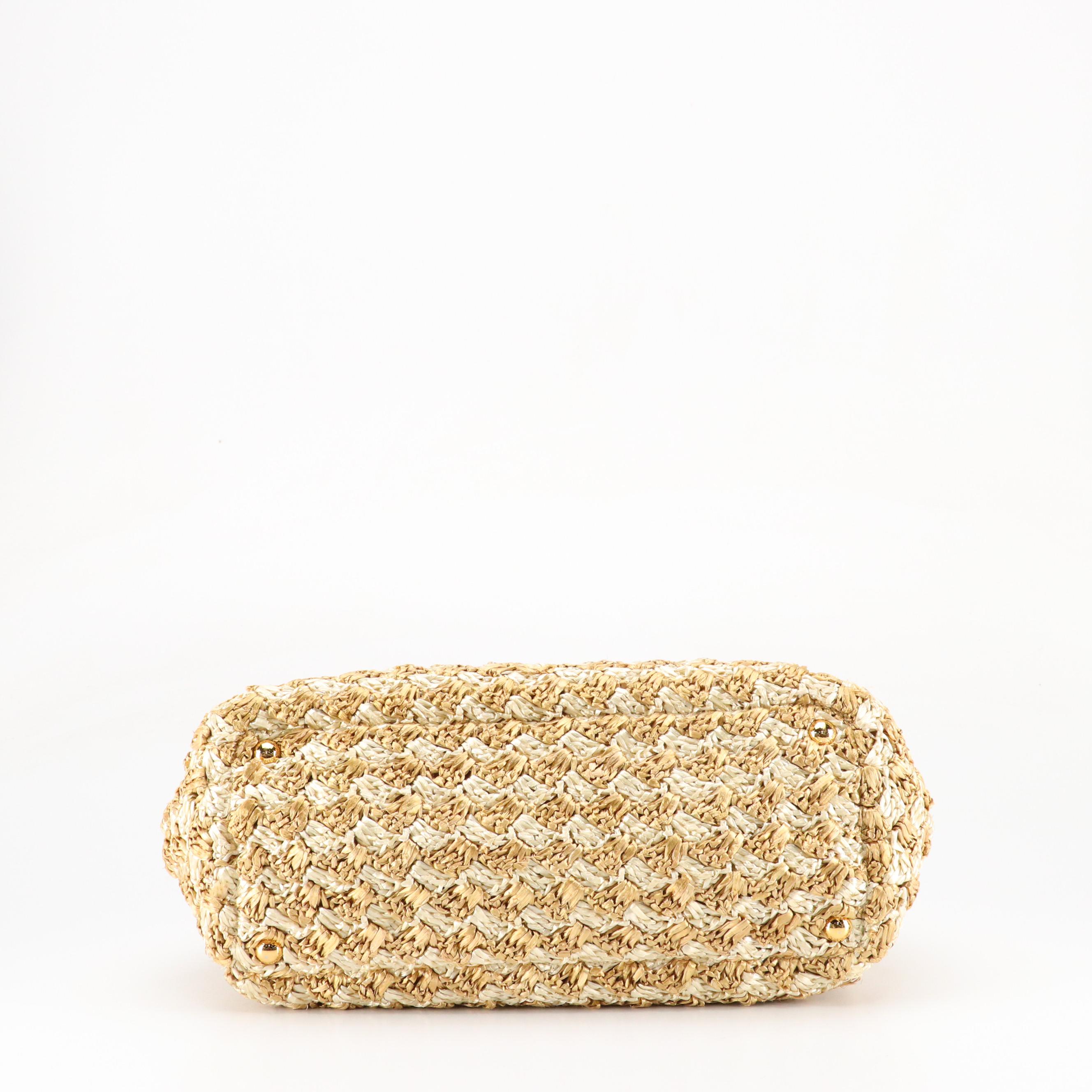 Prada Bicolor Woven Raffia Cellophane Crochet Tote