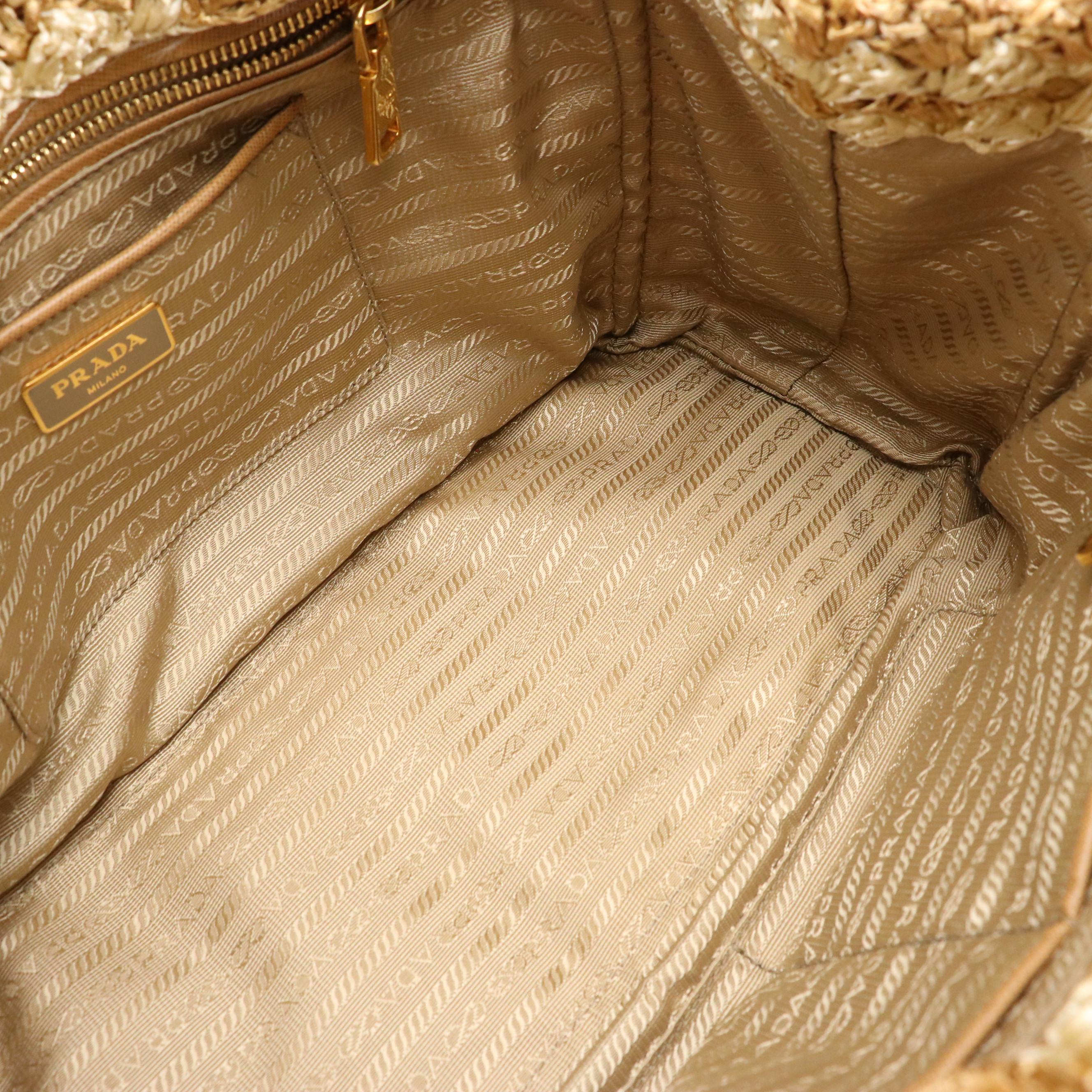 Prada Bicolor Woven Raffia Cellophane Crochet Tote