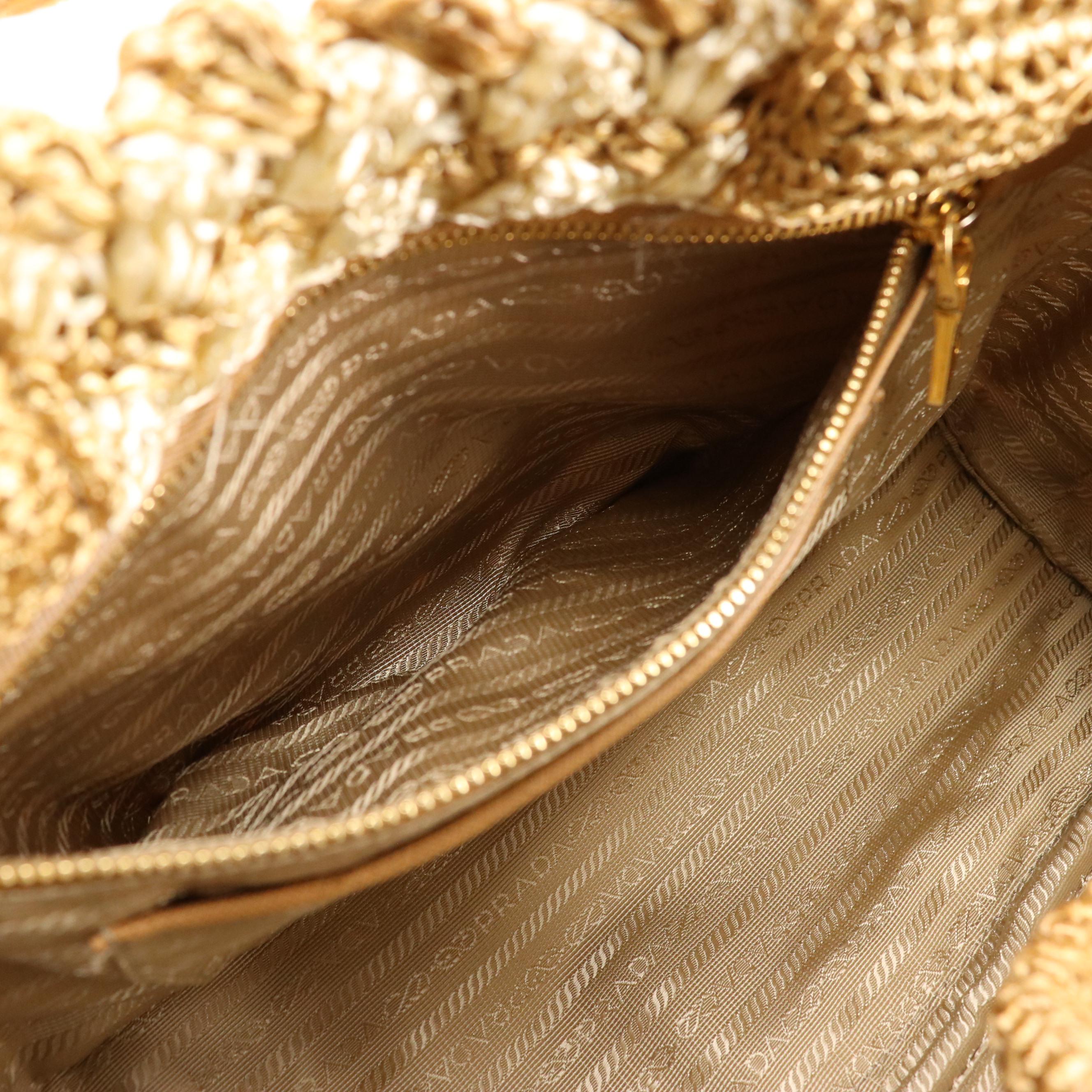 Prada Bicolor Woven Raffia Cellophane Crochet Tote