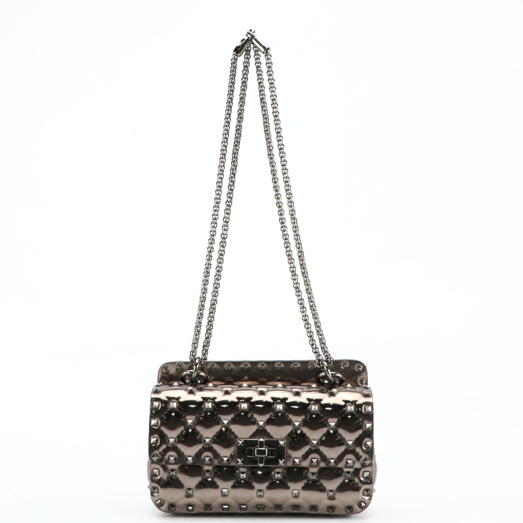 Valentino Garavani Metallic Patent Leather Rockstud Spike Top Handle 2-Way Bag