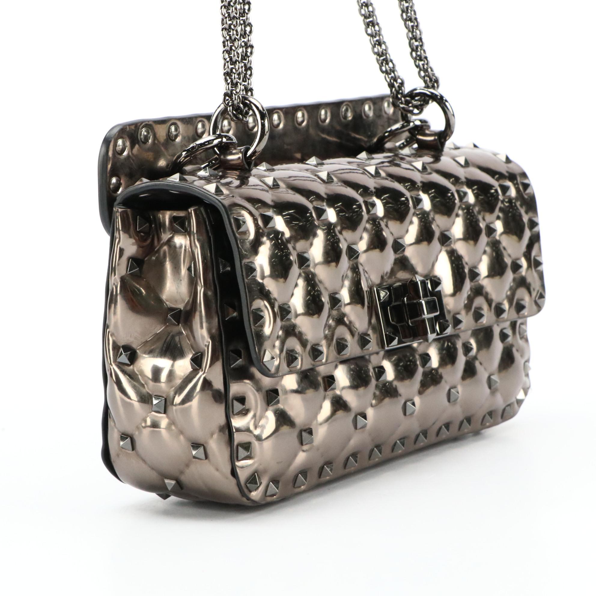 Valentino Garavani Metallic Patent Leather Rockstud Spike Top Handle 2-Way Bag