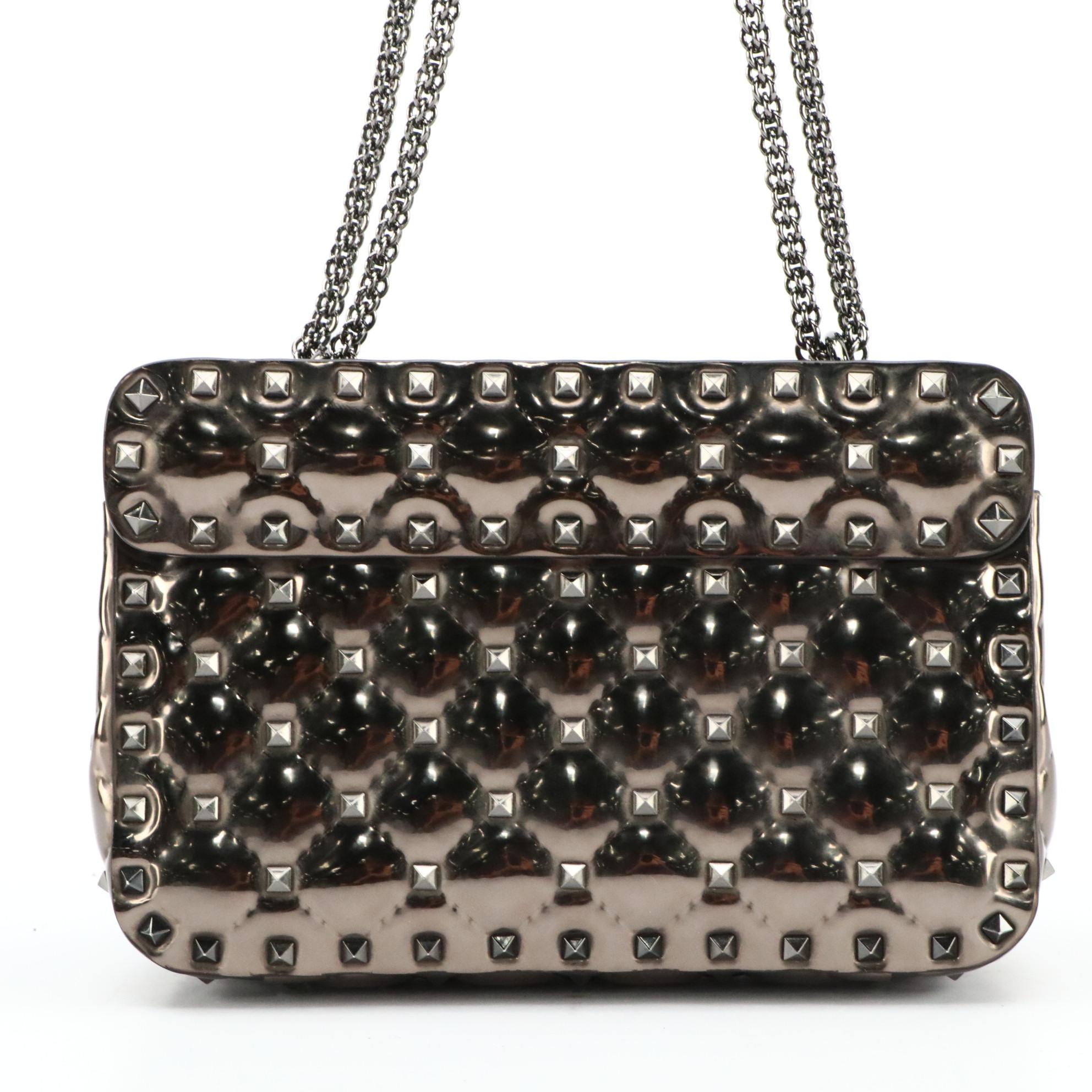 Valentino Garavani Metallic Patent Leather Rockstud Spike Top Handle 2-Way Bag