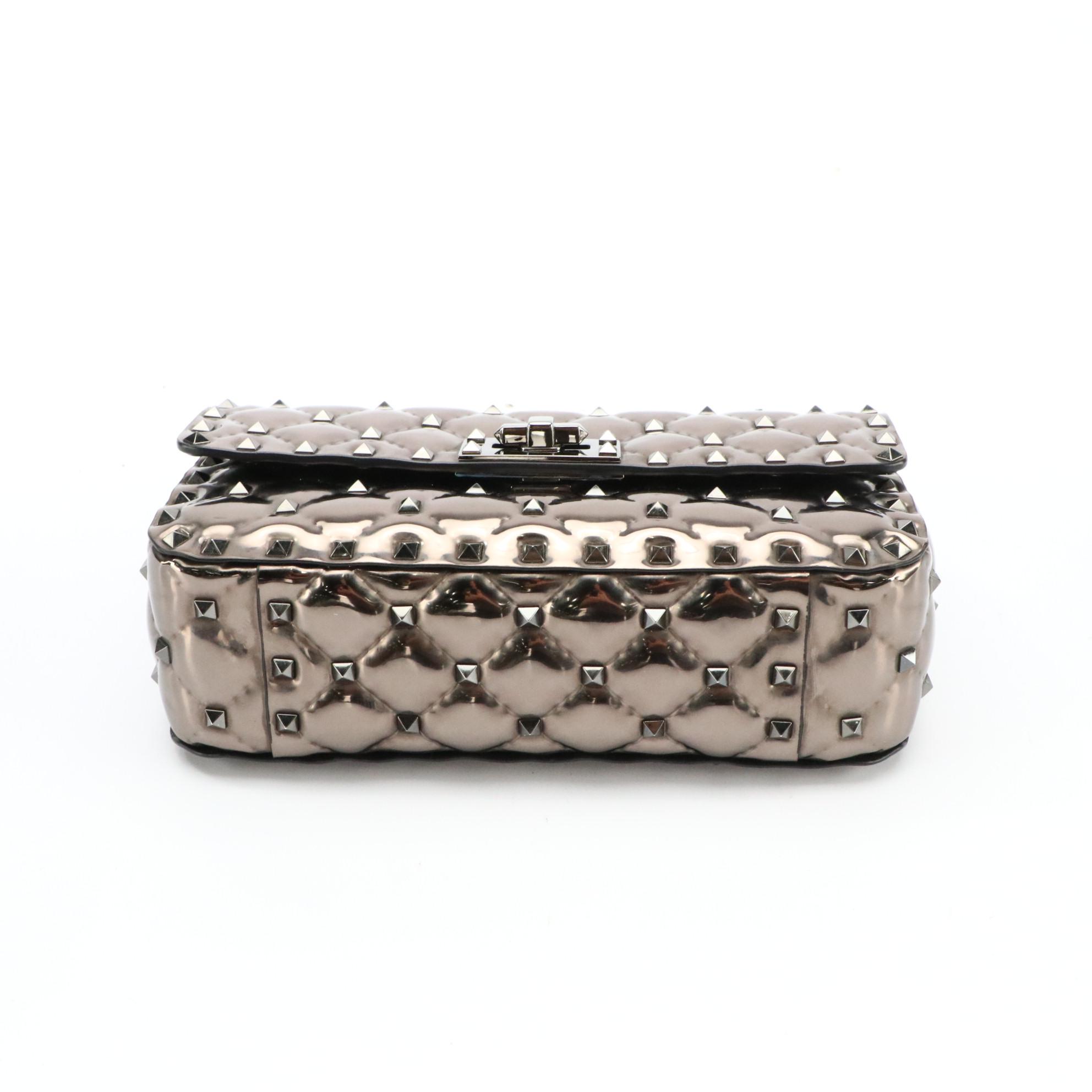 Valentino Garavani Metallic Patent Leather Rockstud Spike Top Handle 2-Way Bag