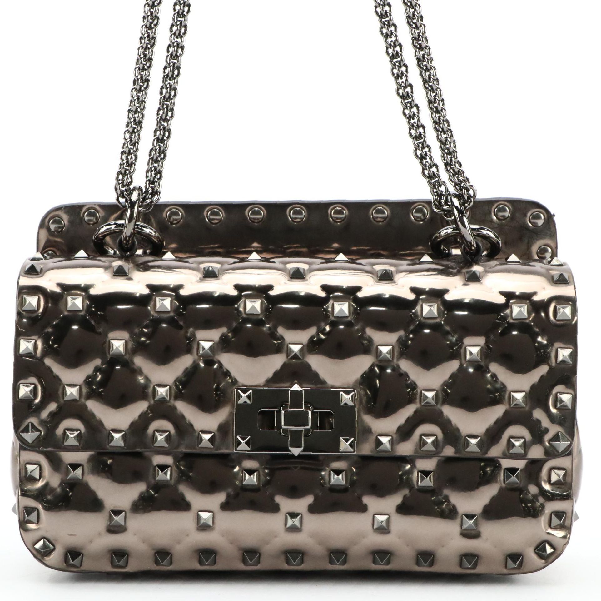 Valentino Garavani Metallic Patent Leather Rockstud Spike Top Handle 2-Way Bag