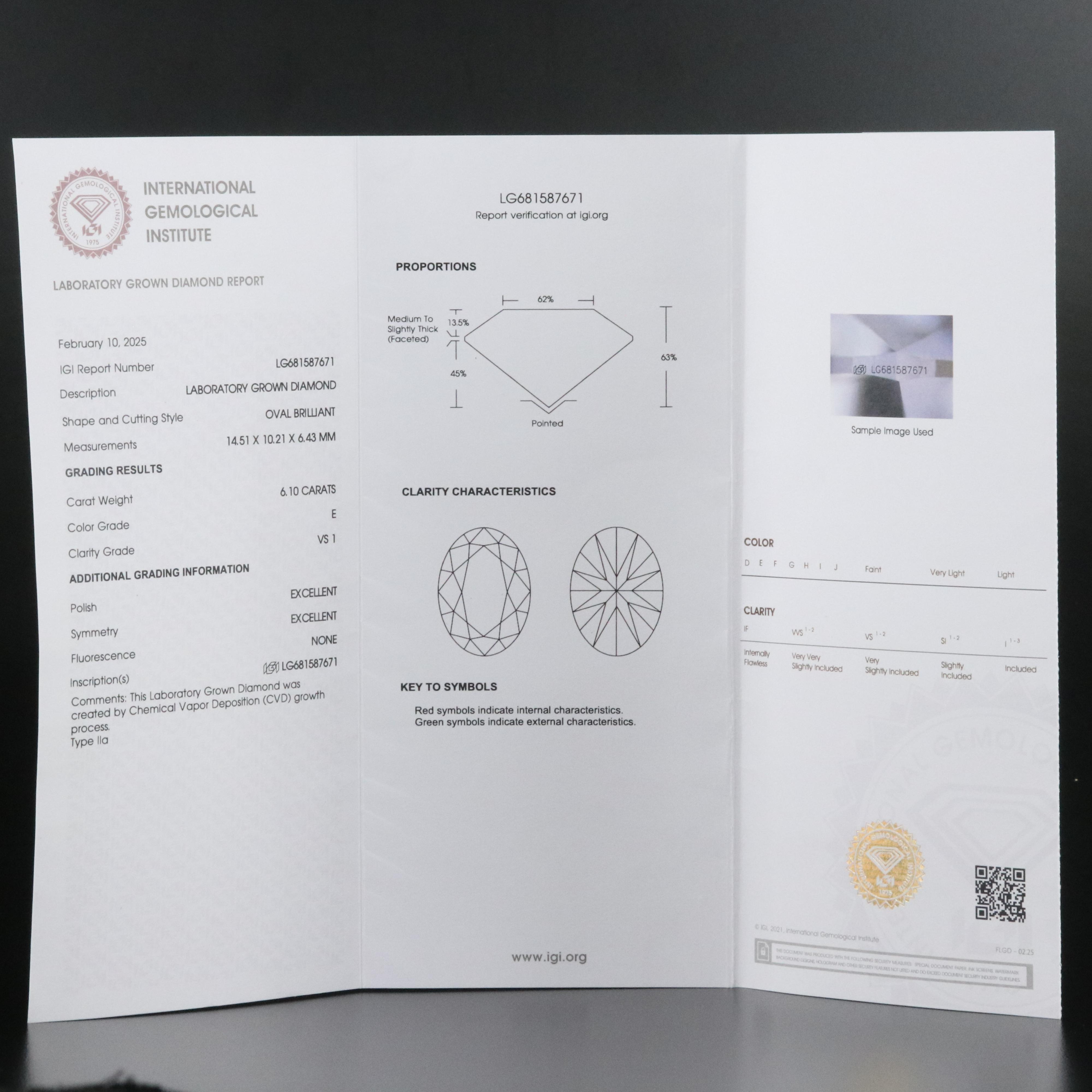 18K 6.10 CT Lab Grown Diamond Solitaire Necklace with IGI Report