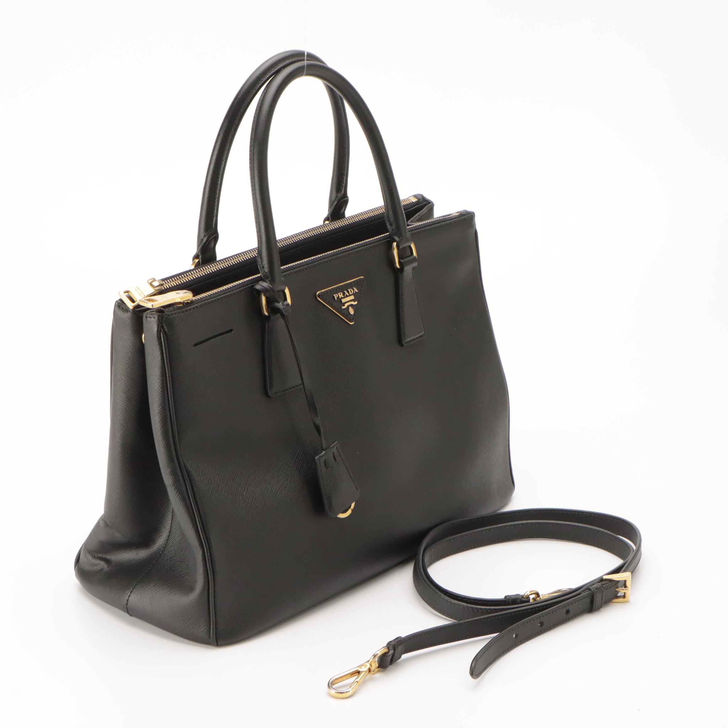 Prada Large Galleria Double Zip Two-Way Bag in Saffiano Lux Leather