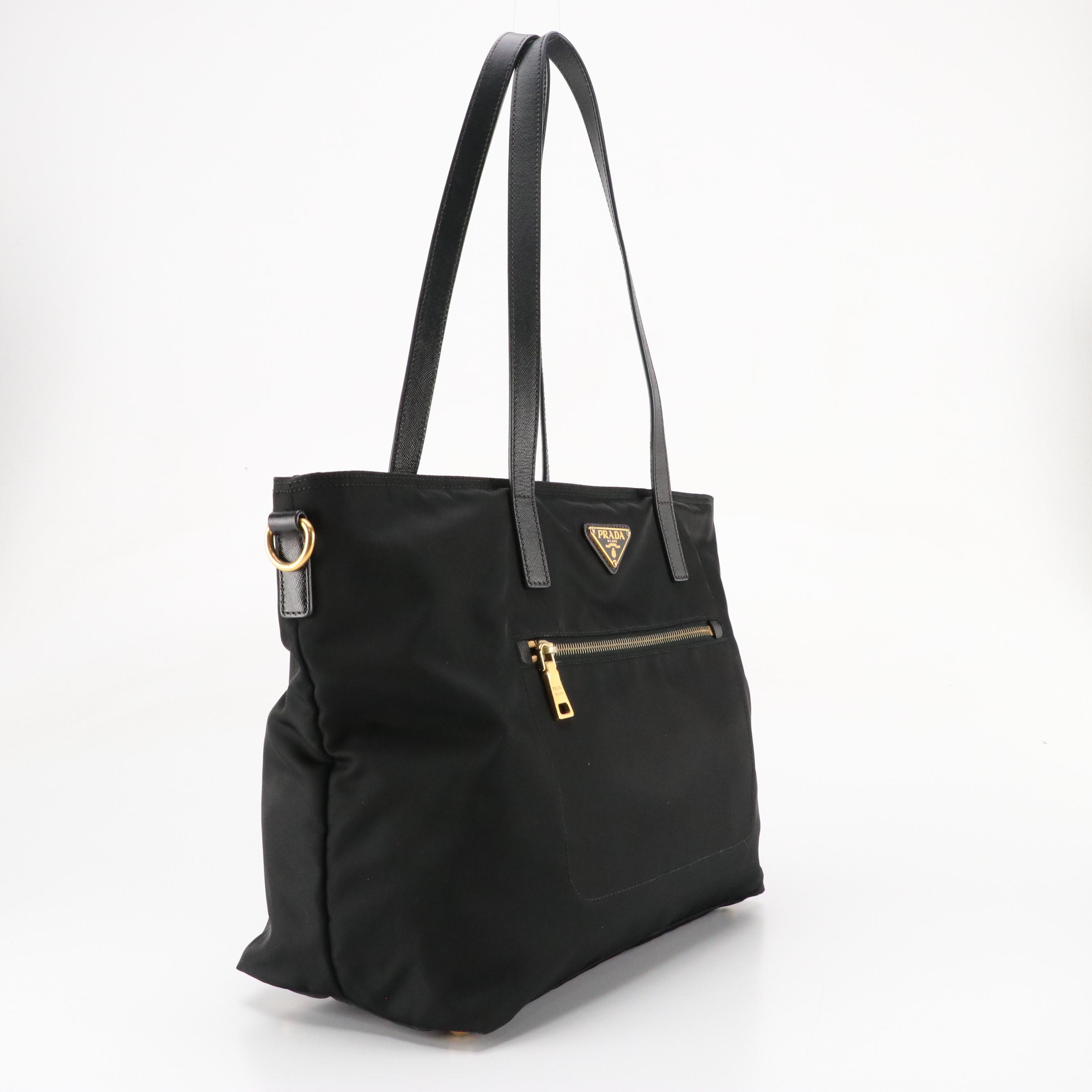 Prada Black Tessuto Nylon and Saffiano Leather Two-Way Shoulder Bag