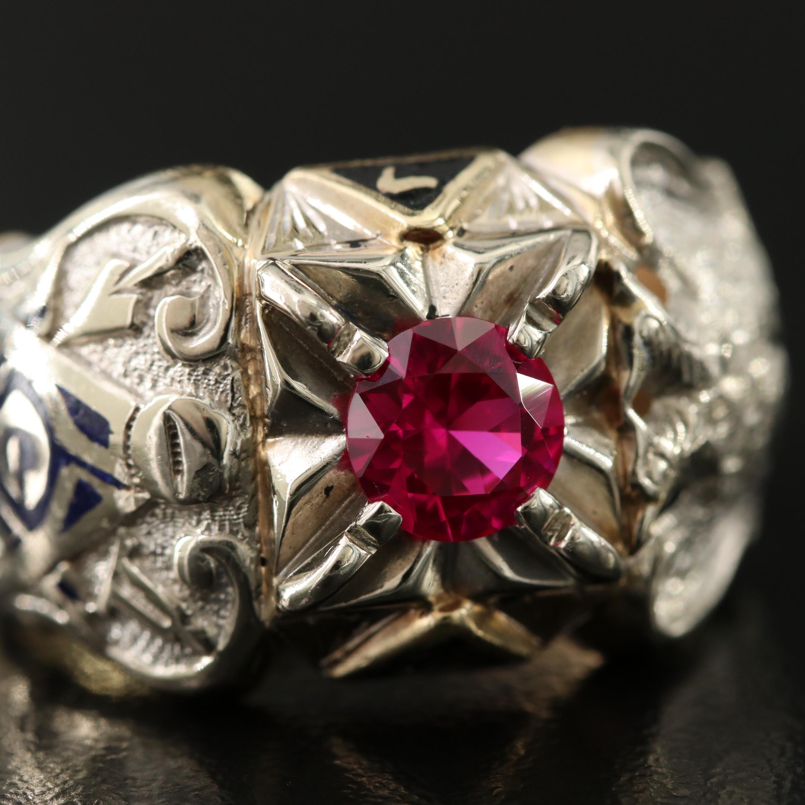 14K Ruby and Enamel 32nd Degree Mason Ring