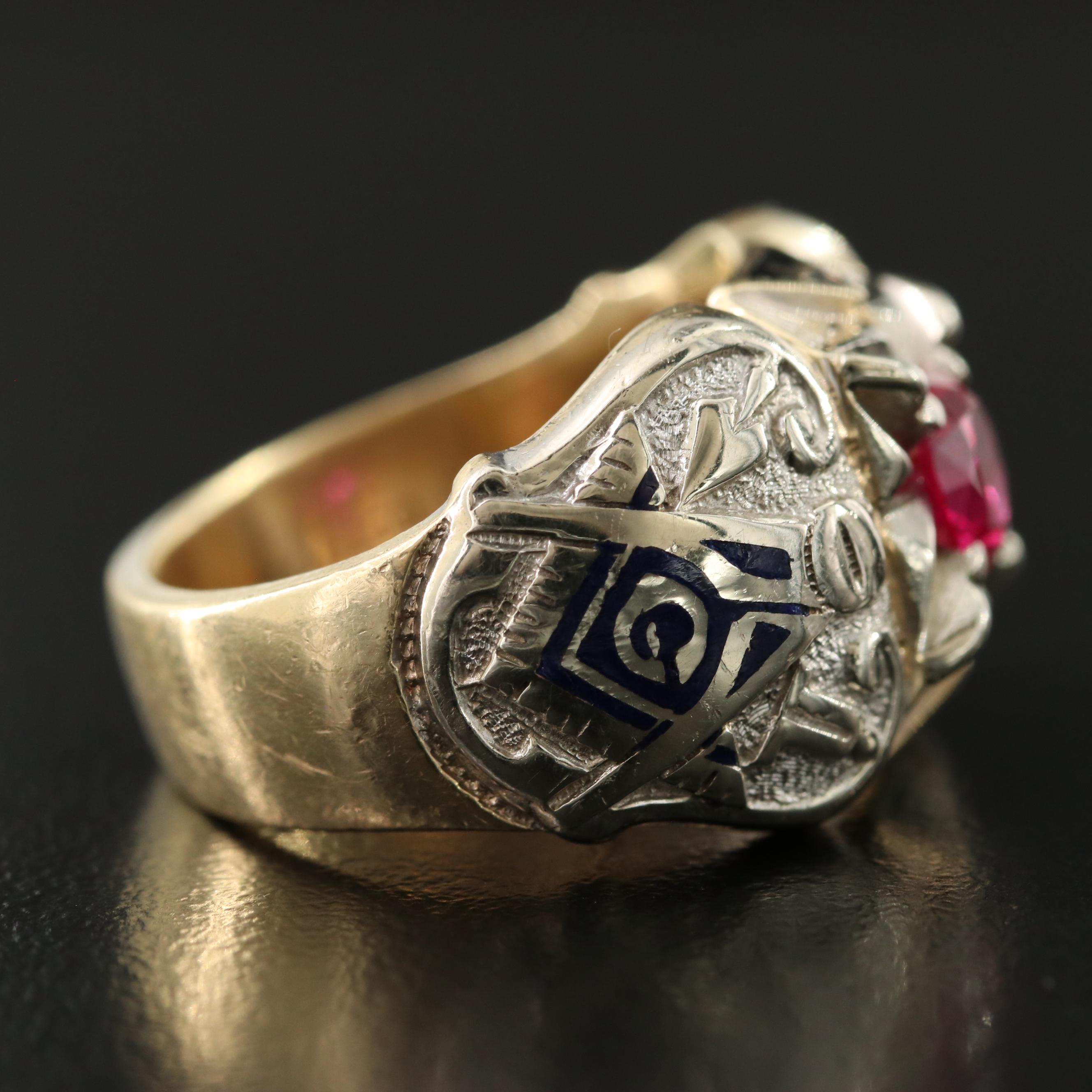 14K Ruby and Enamel 32nd Degree Mason Ring