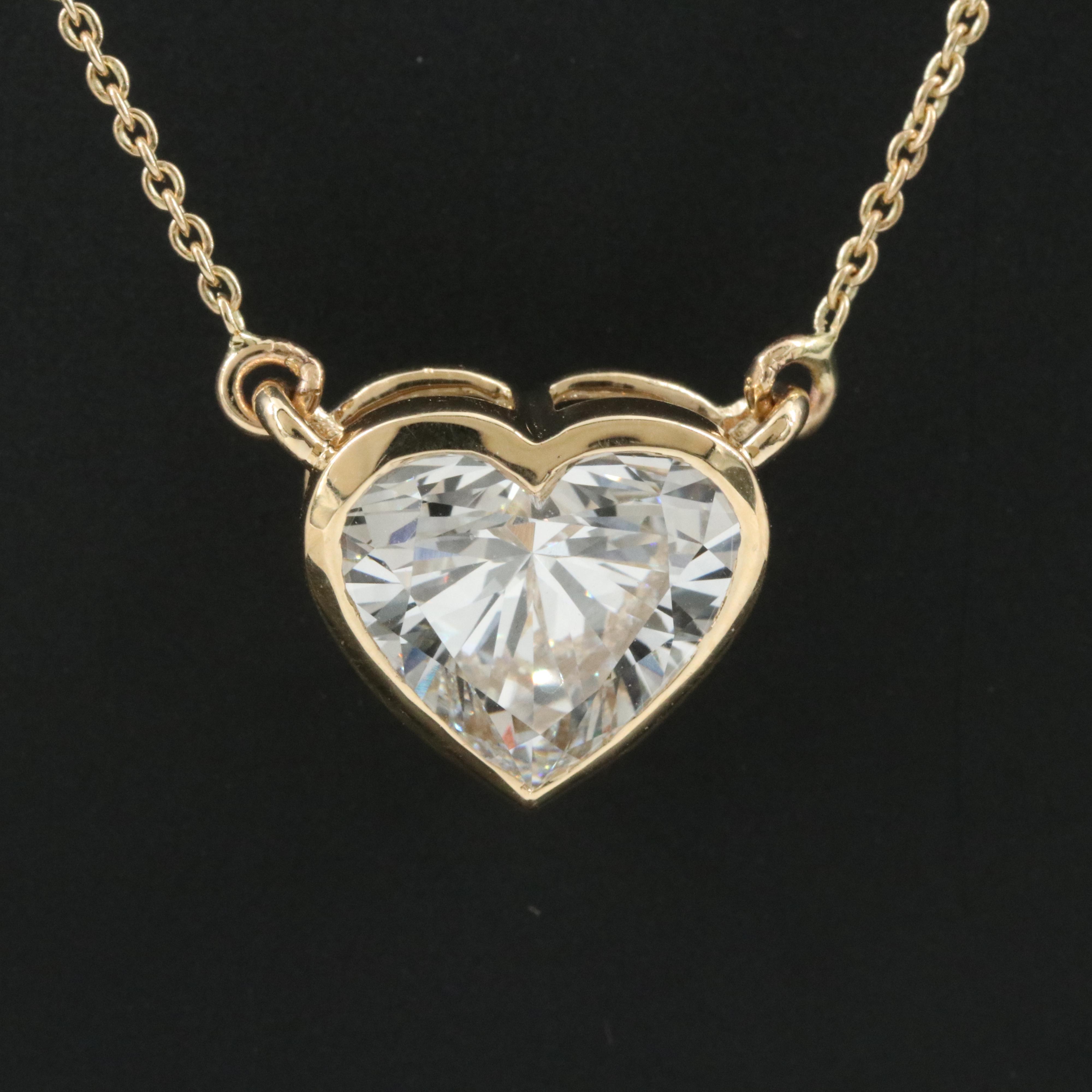 18K 3.10 CT Lab Grown Diamond Solitaire Heart Necklace with IGI Report