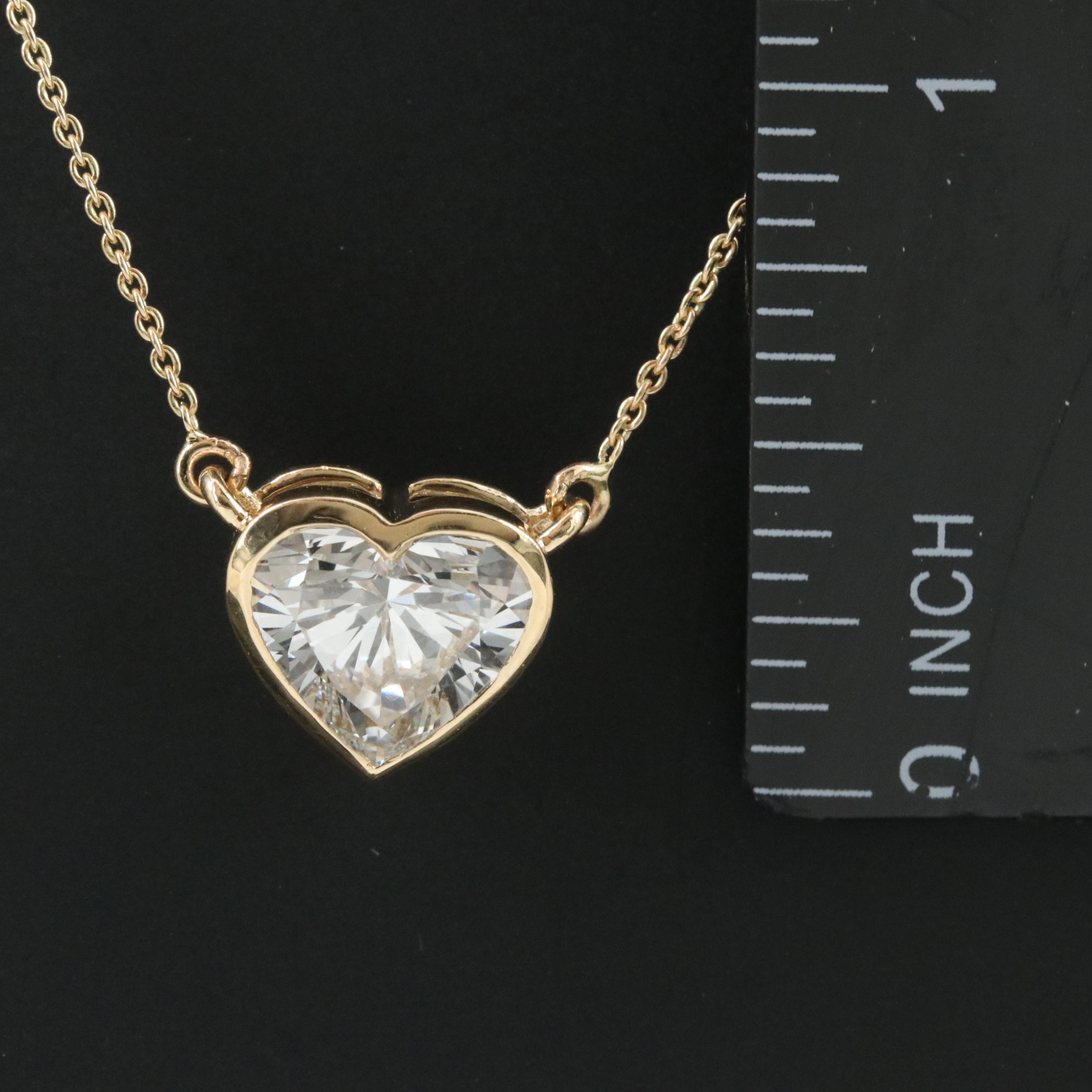 18K 3.10 CT Lab Grown Diamond Solitaire Heart Necklace with IGI Report