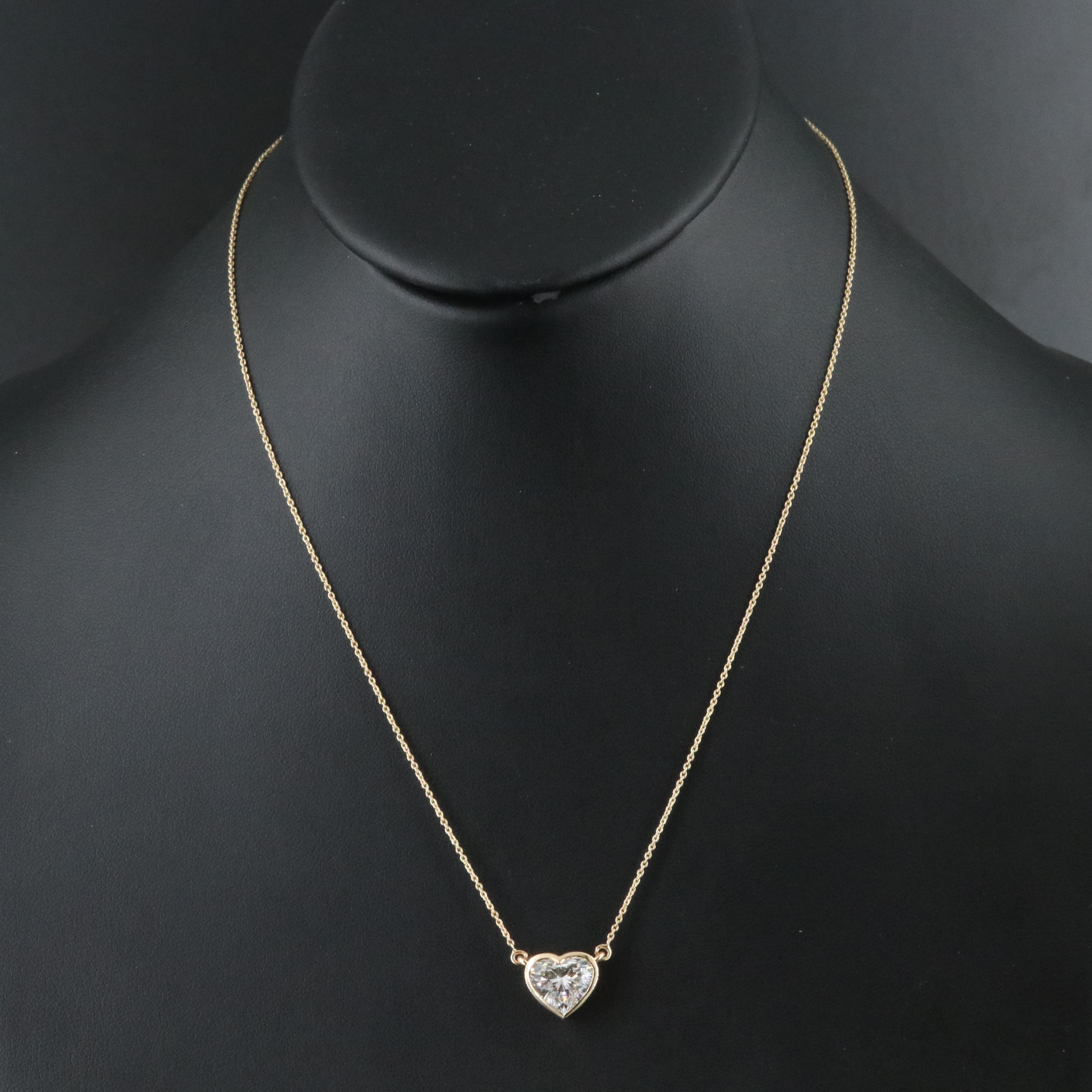 18K 3.10 CT Lab Grown Diamond Solitaire Heart Necklace with IGI Report