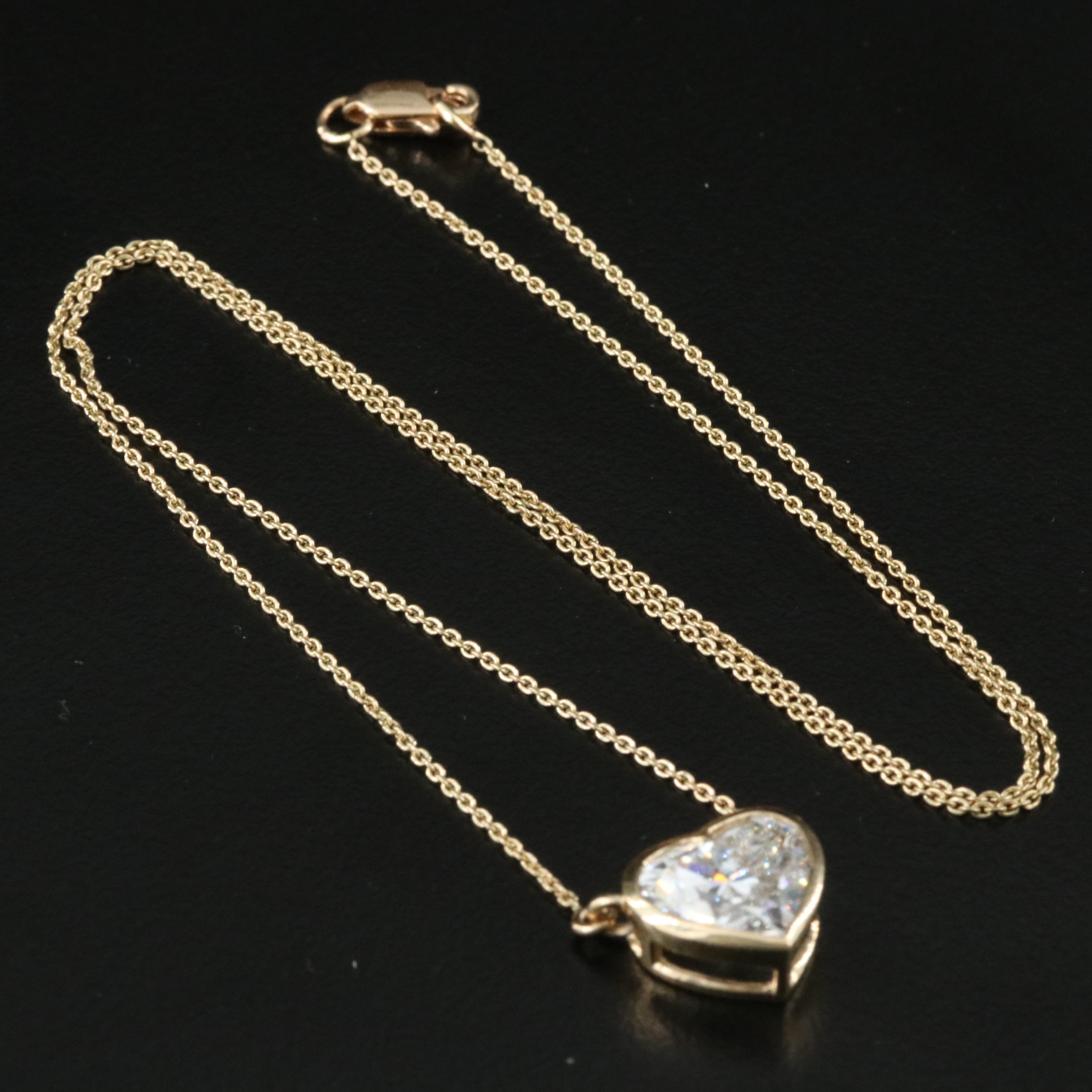 18K 3.10 CT Lab Grown Diamond Solitaire Heart Necklace with IGI Report