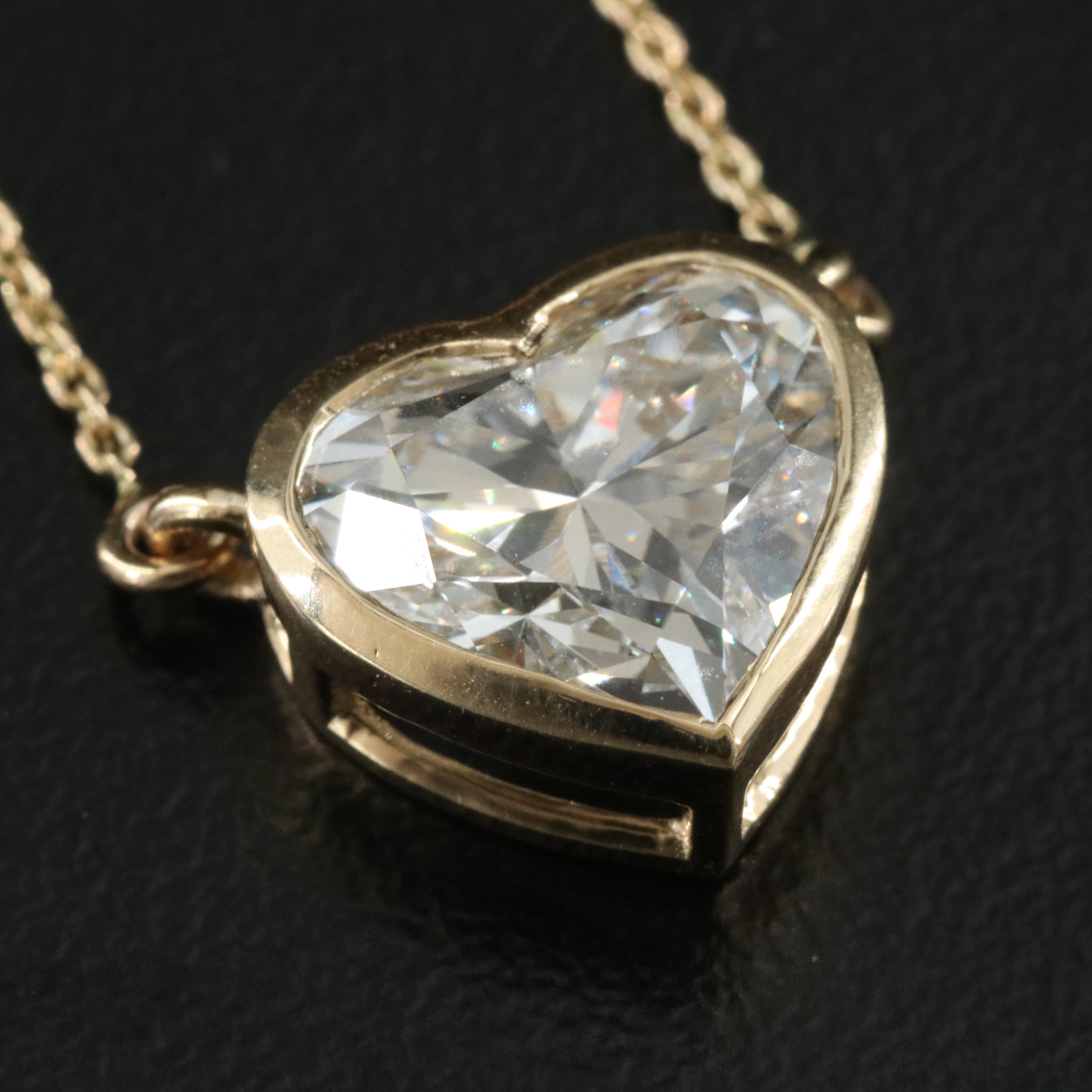 18K 3.10 CT Lab Grown Diamond Solitaire Heart Necklace with IGI Report