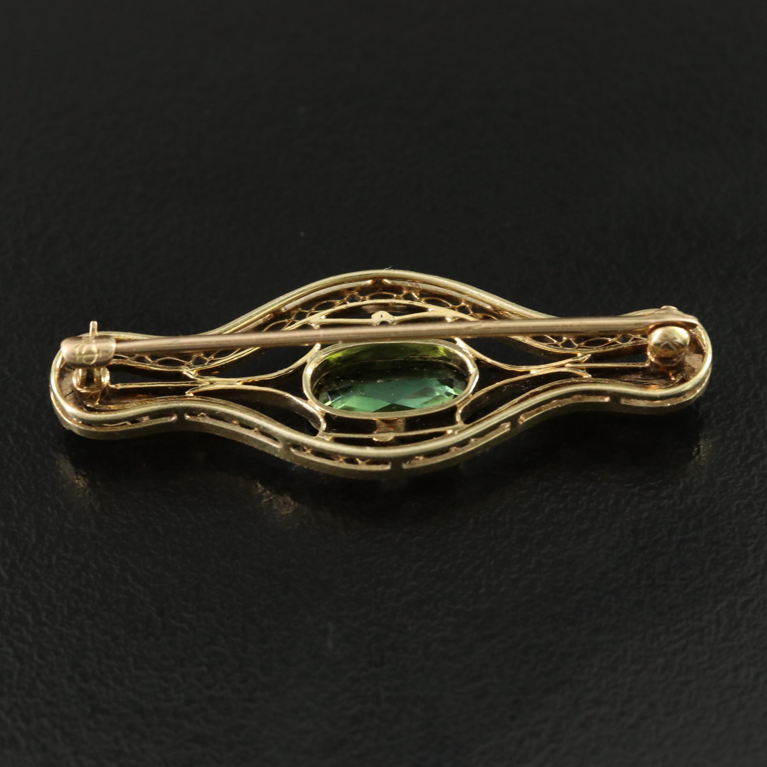 Crane & Theurer Inc. 14K Tourmaline and Pearl Pin