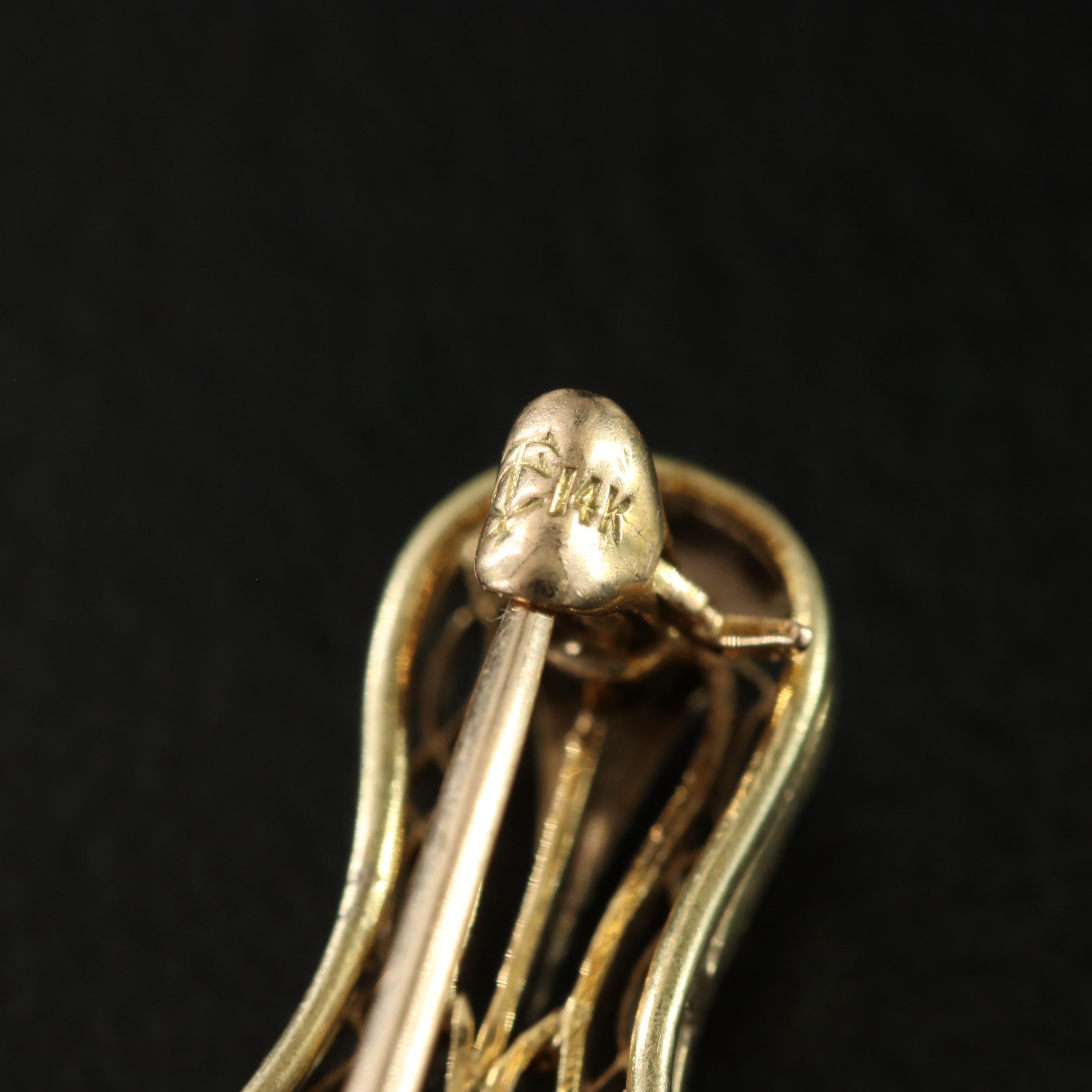 Crane & Theurer Inc. 14K Tourmaline and Pearl Pin