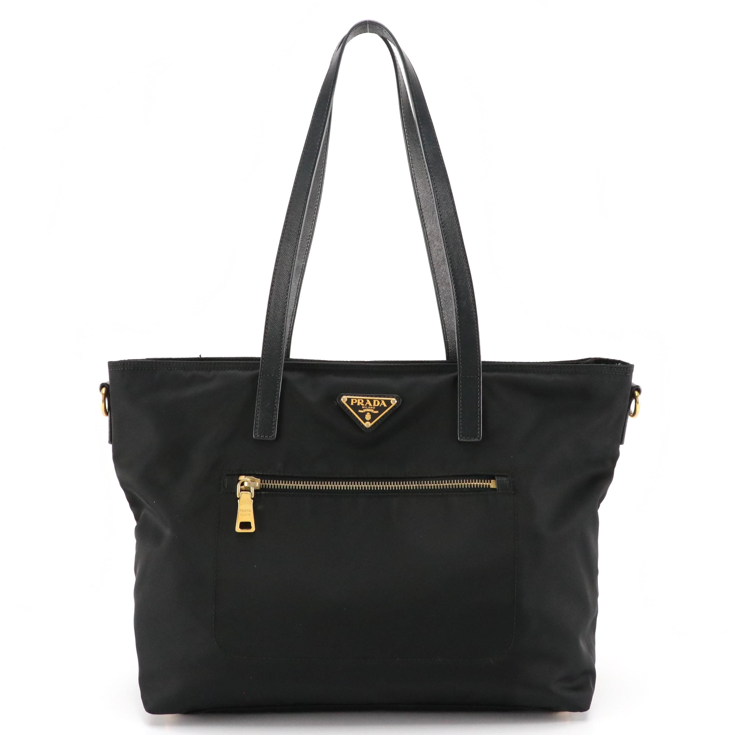 Prada Black Tessuto Nylon and Saffiano Leather Two-Way Shoulder Bag