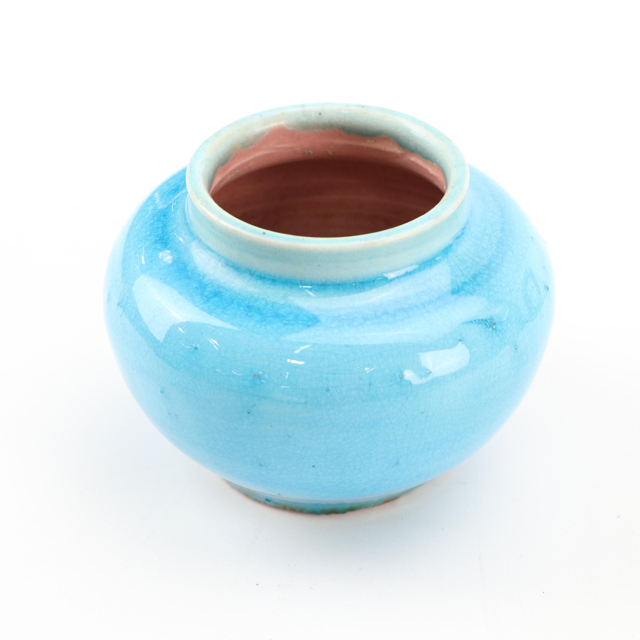 Rookwood Pottery Apple Form Ceramic Ashtray with Blue Glazed Ceramic Vase
