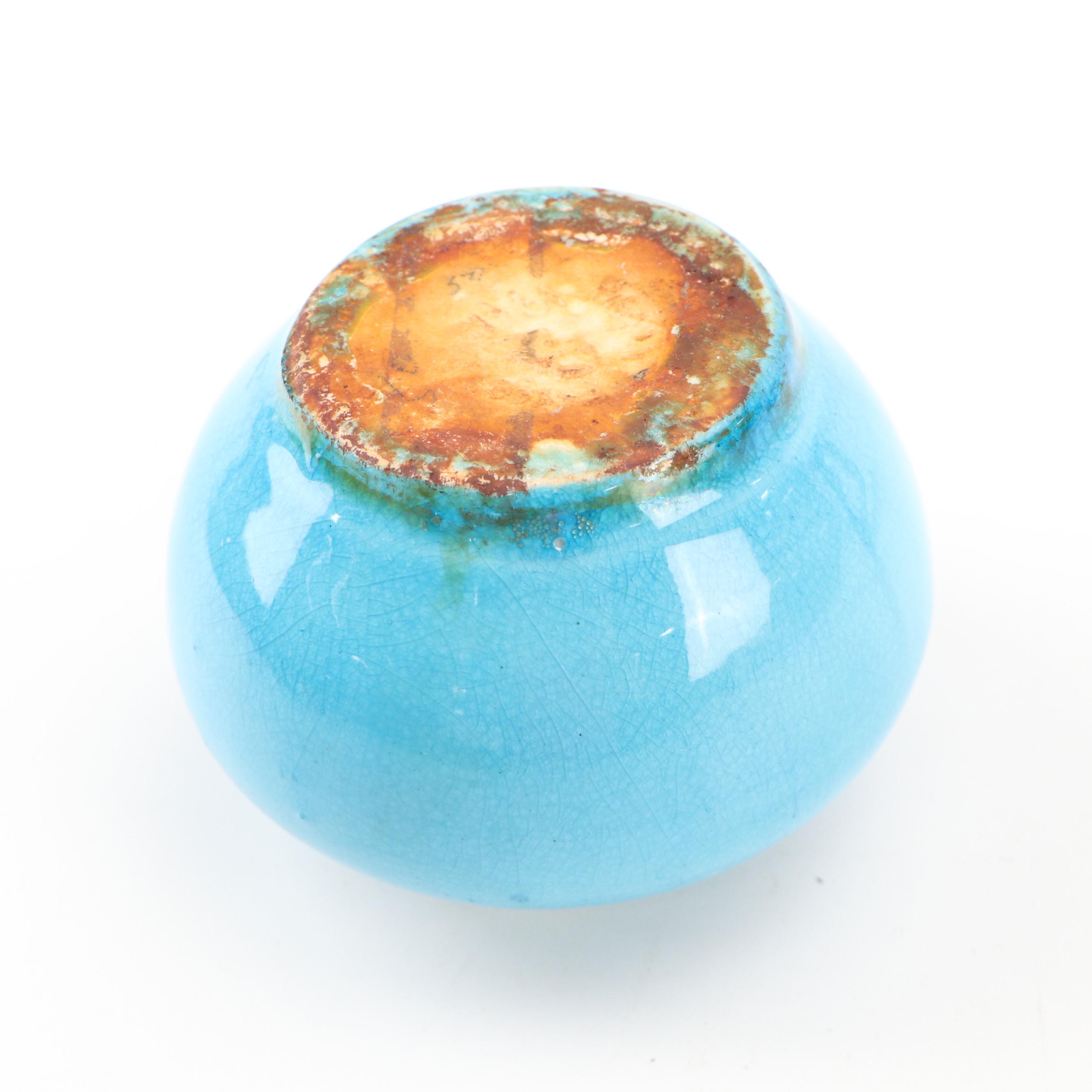 Rookwood Pottery Apple Form Ceramic Ashtray with Blue Glazed Ceramic Vase