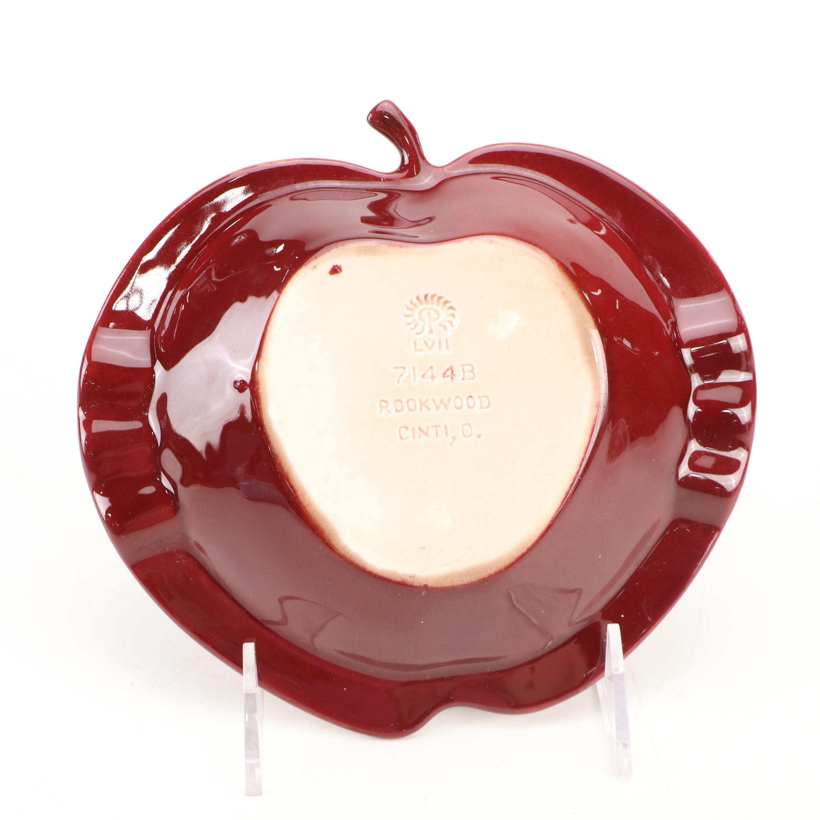 Rookwood Pottery Apple Form Ceramic Ashtray with Blue Glazed Ceramic Vase