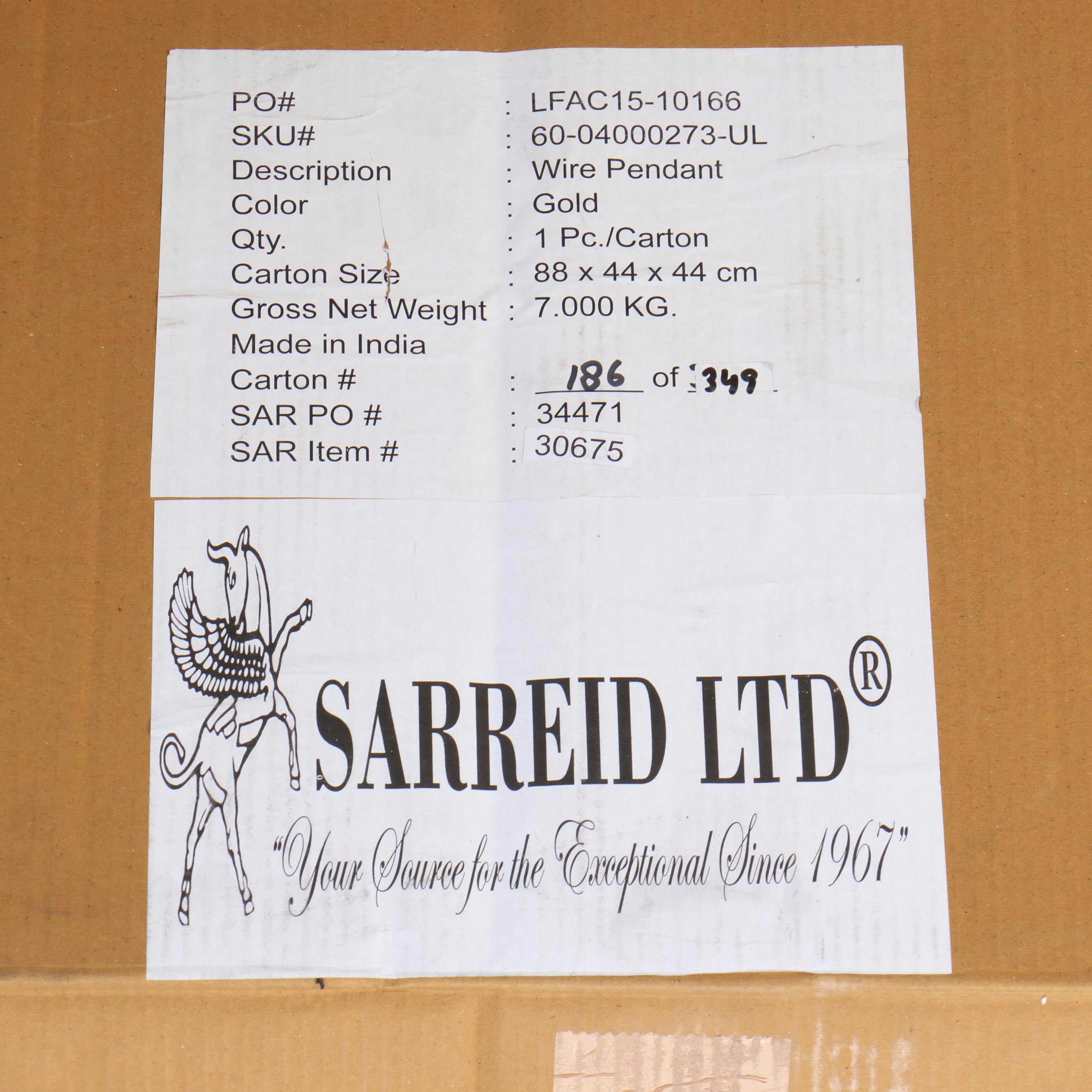 Sarreid Ltd. Contemporary Gold Finish Wirework Pendant