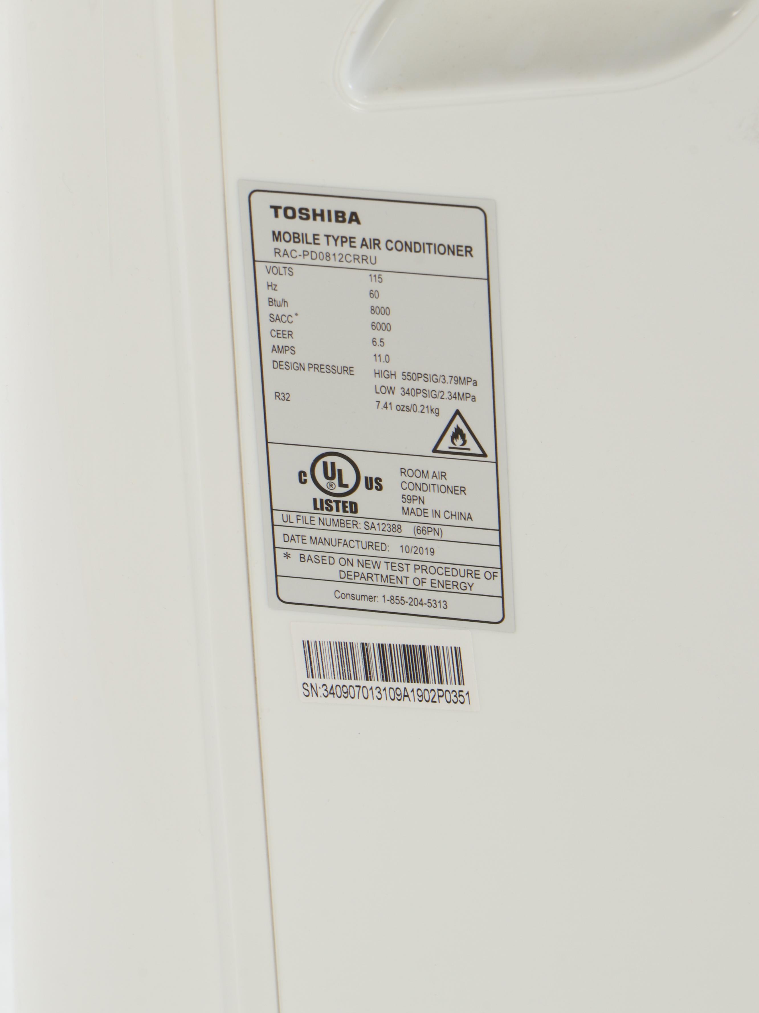 Toshiba 8,000 BTU Portable Air Conditioner, 2019