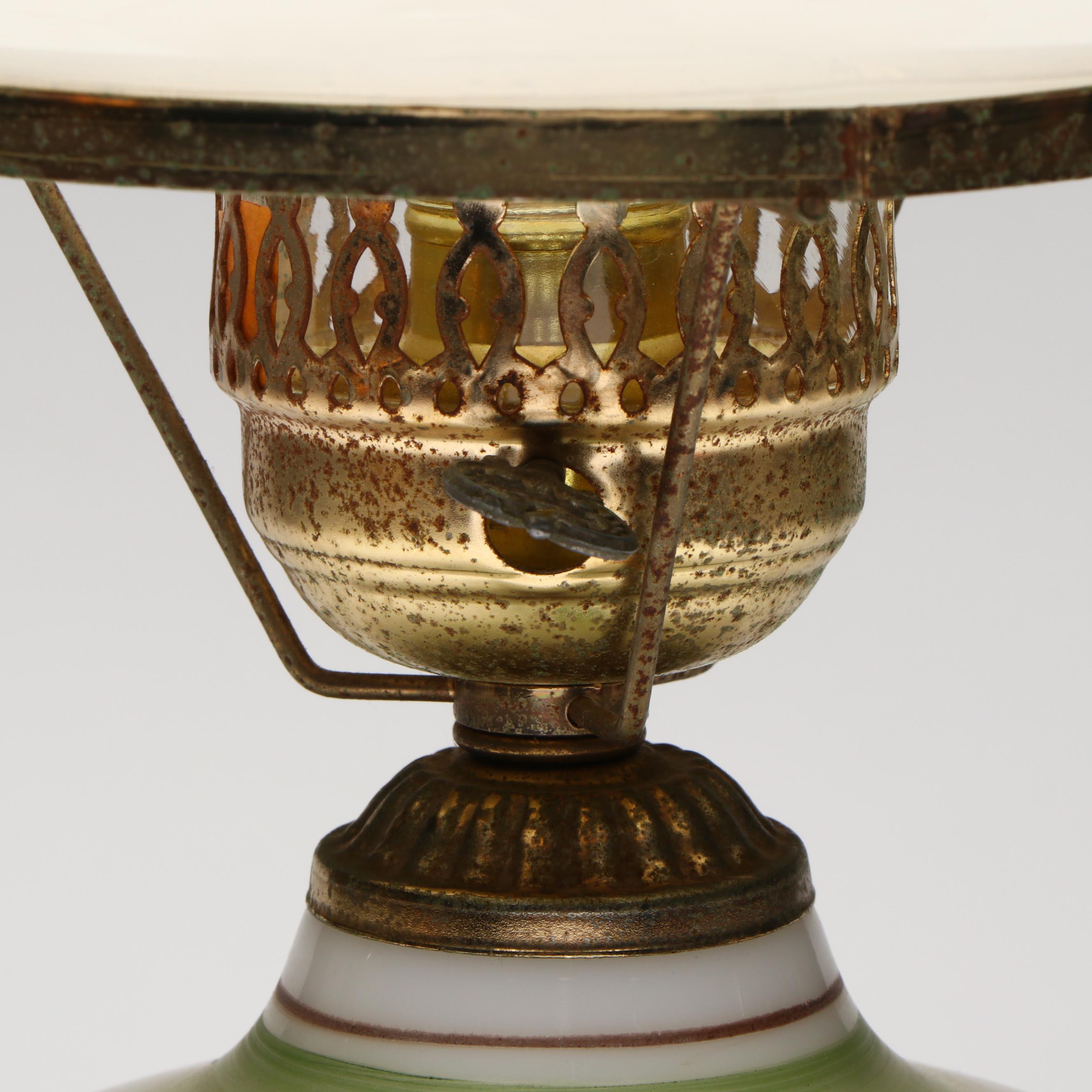 Victorian Hand-Painted Milk Glass Parlor Lamp, Vintage