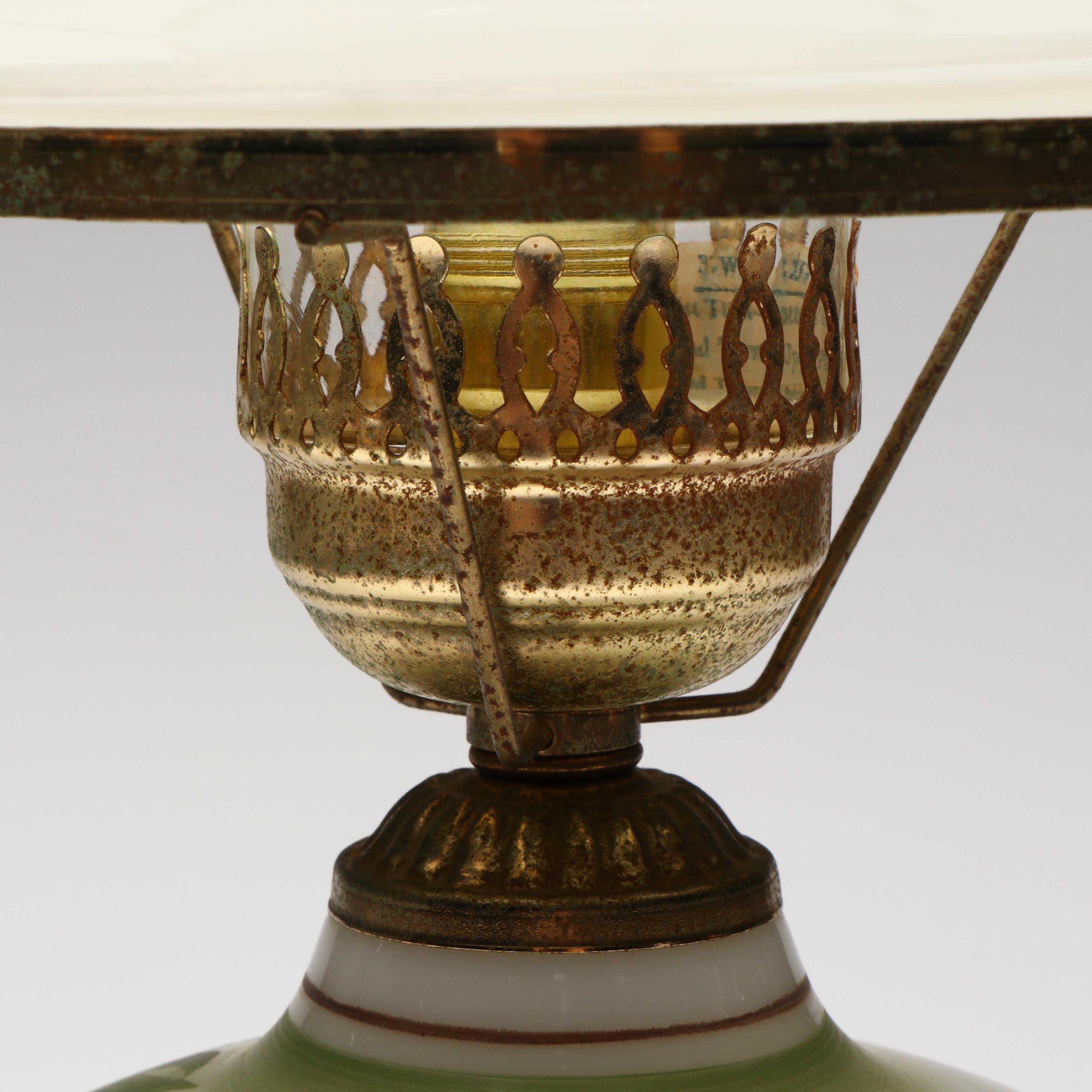 Victorian Hand-Painted Milk Glass Parlor Lamp, Vintage