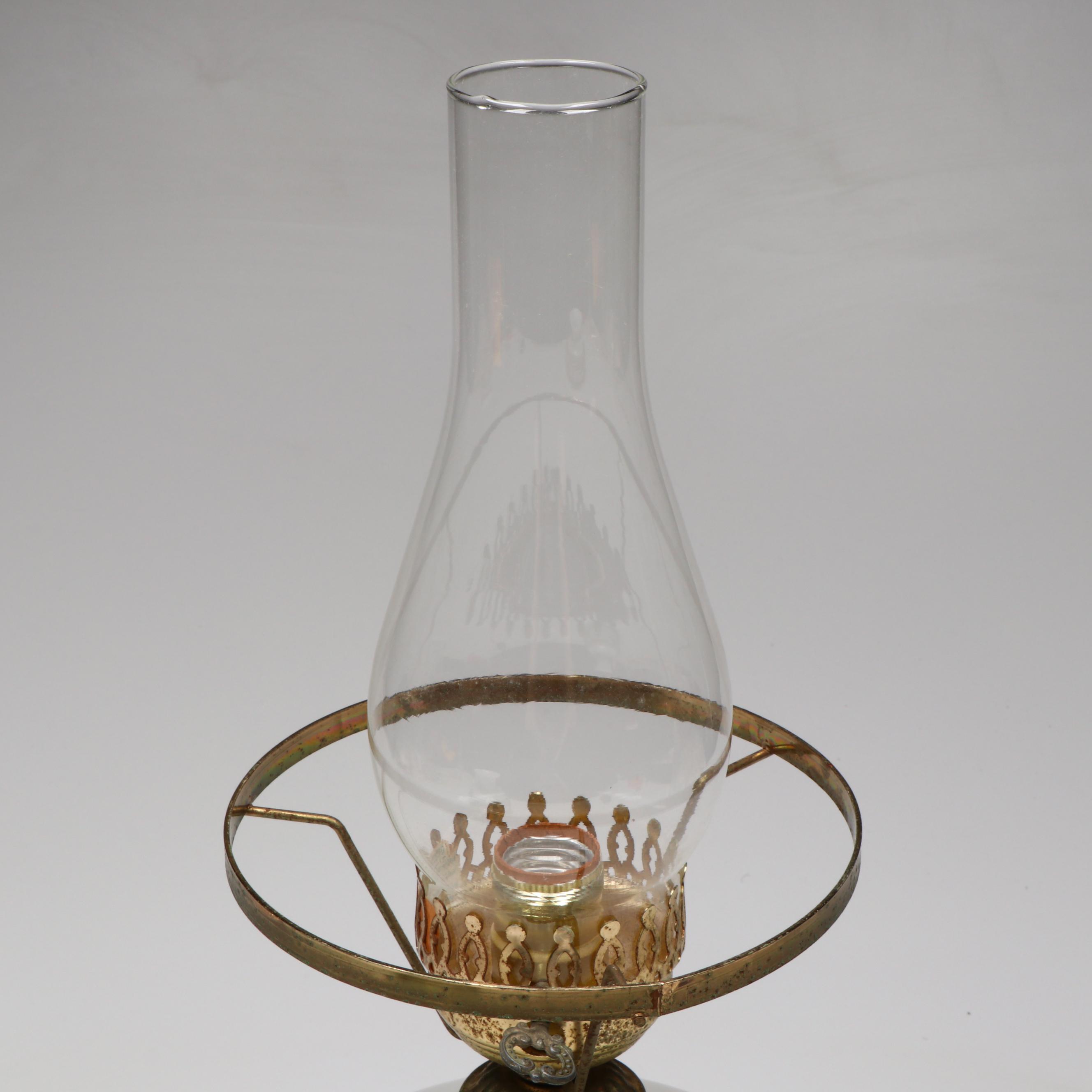 Victorian Hand-Painted Milk Glass Parlor Lamp, Vintage