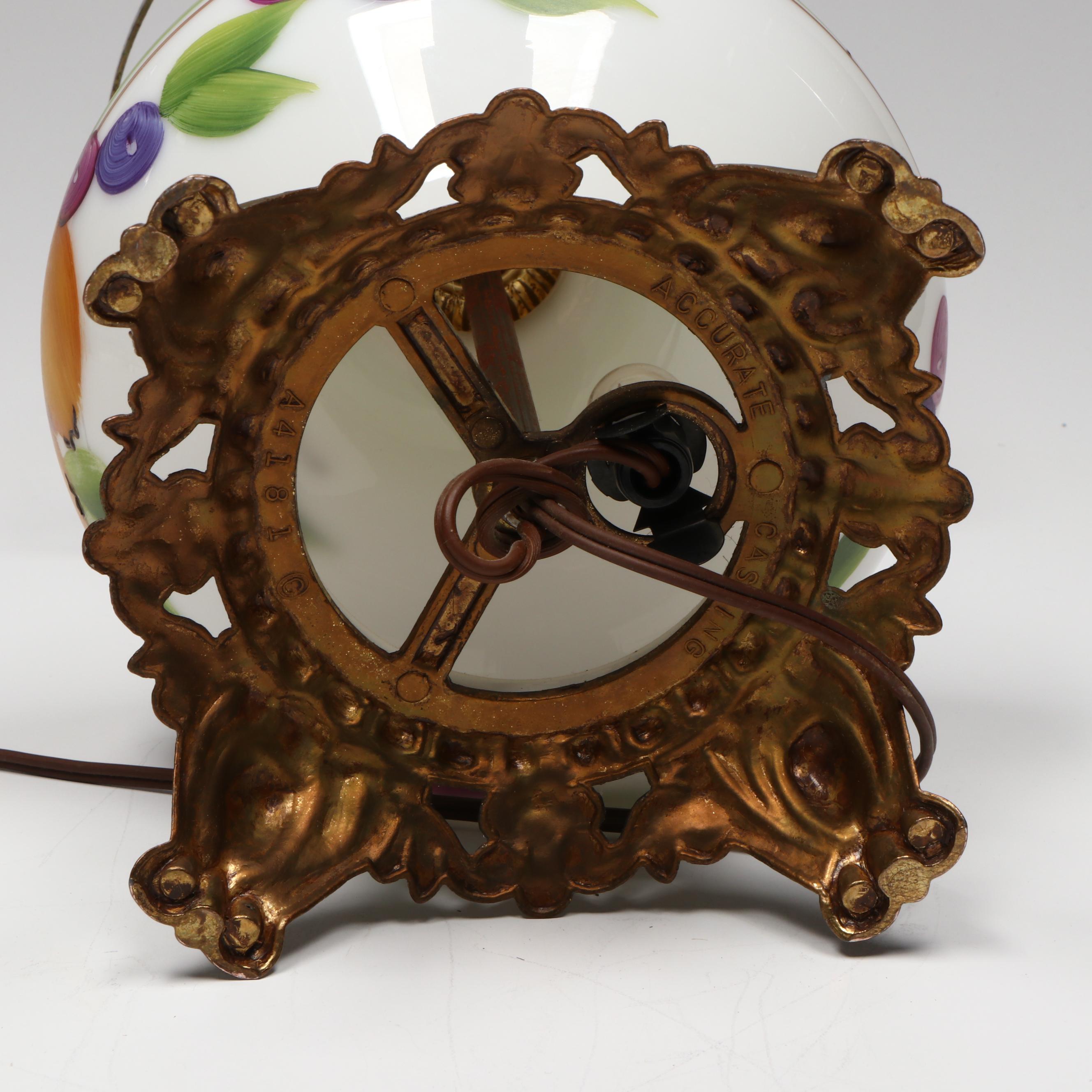 Victorian Hand-Painted Milk Glass Parlor Lamp, Vintage