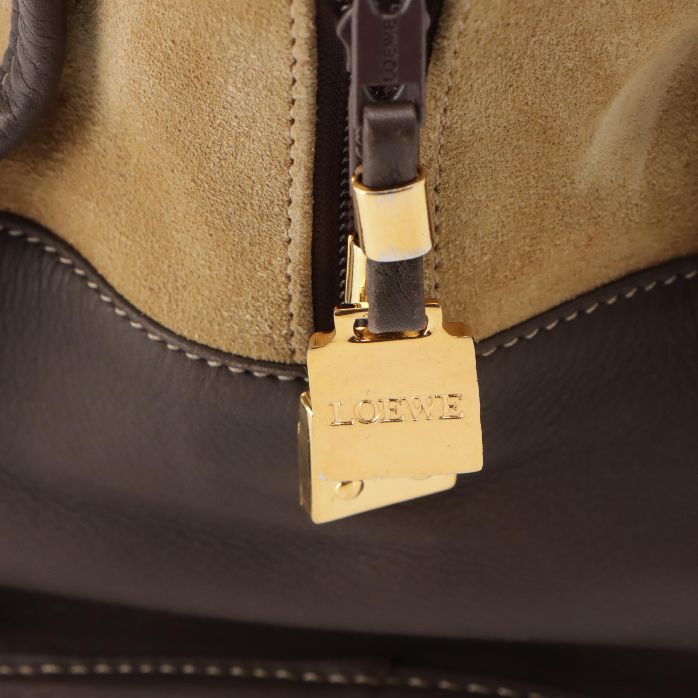 Loewe Amazona Handbag in Brown Suede and Dark Brown Leather