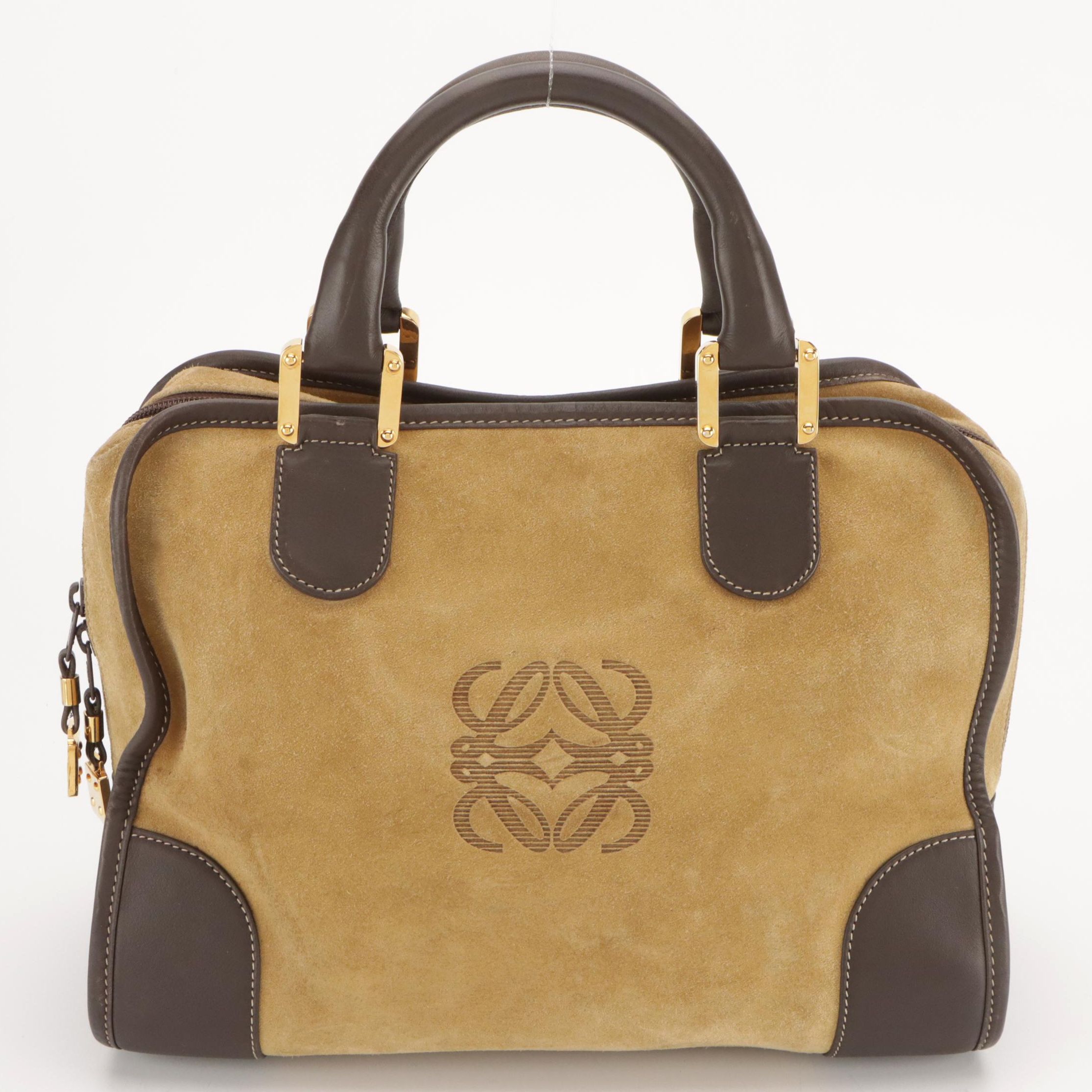 Loewe Amazona Handbag in Brown Suede and Dark Brown Leather