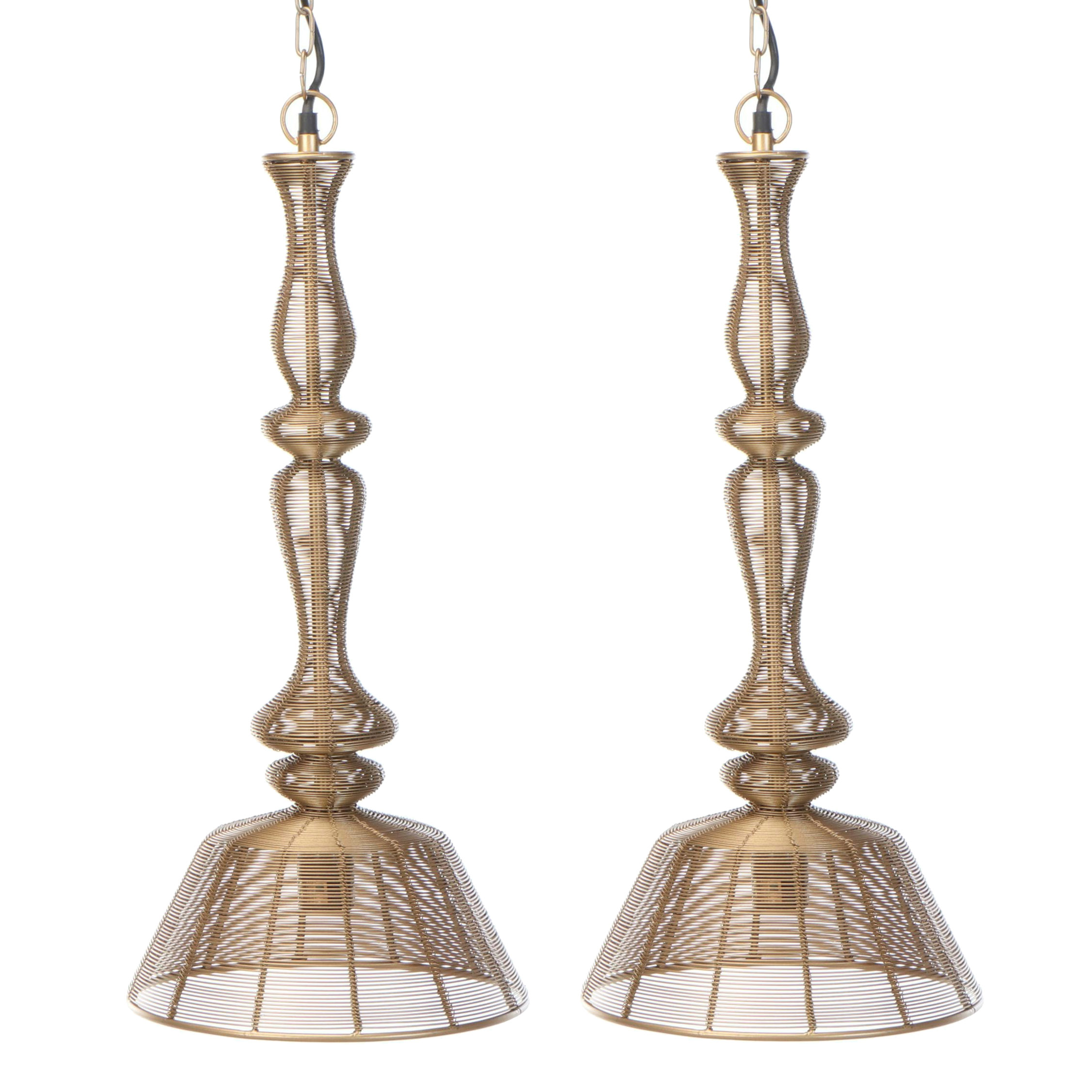 Sarreid Ltd. Contemporary Gold Finish Wirework Pendants