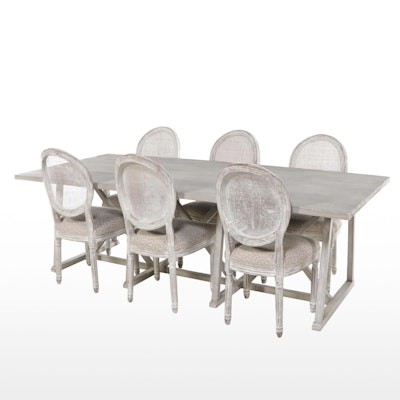 Contemporary Farmhouse Style Dining Table and Six Caned Back Chairs Contemporary Farmhouse Style Dining Table and Six Caned Back Chairs