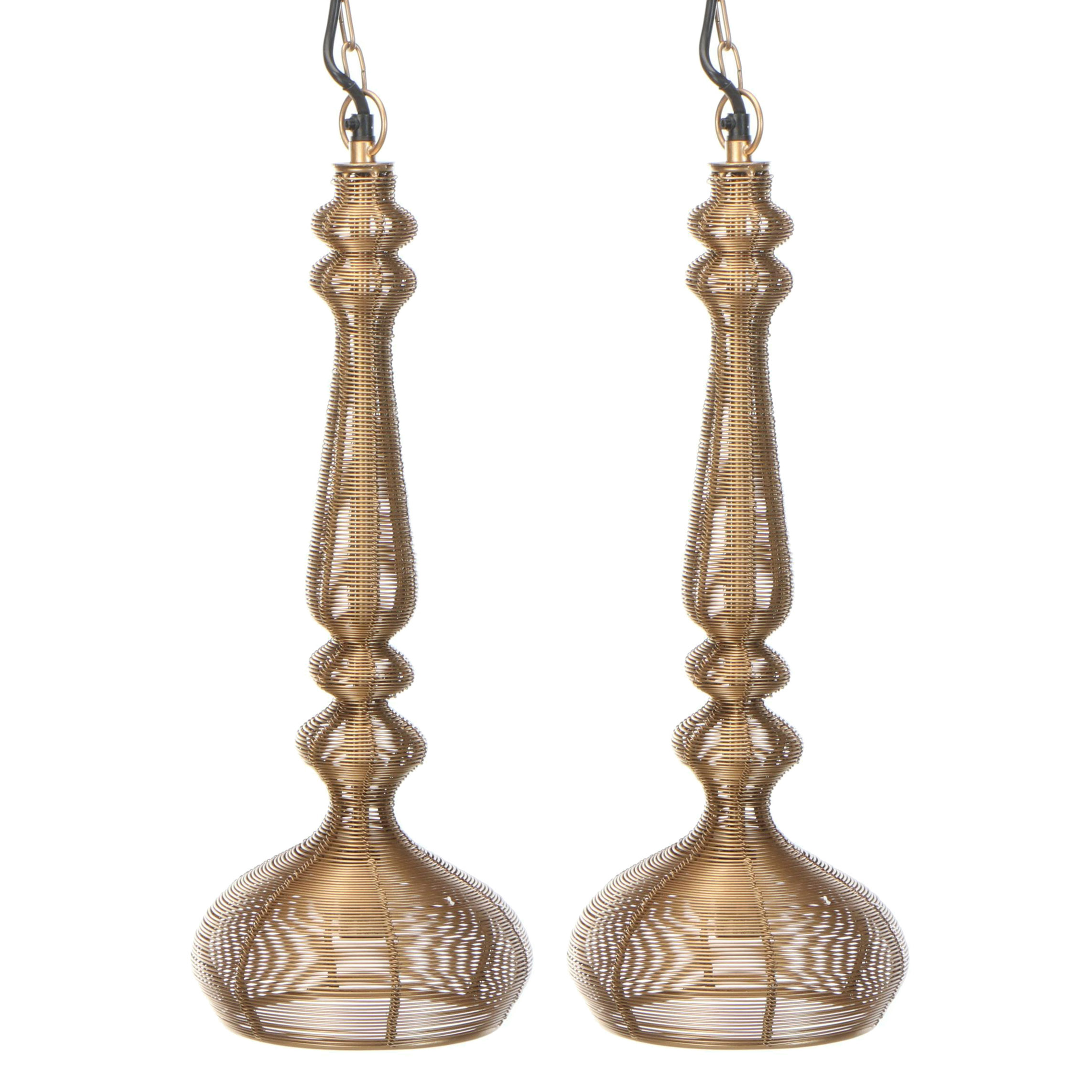 Sarreid Ltd. Contemporary Gold Finish Wirework Pendants