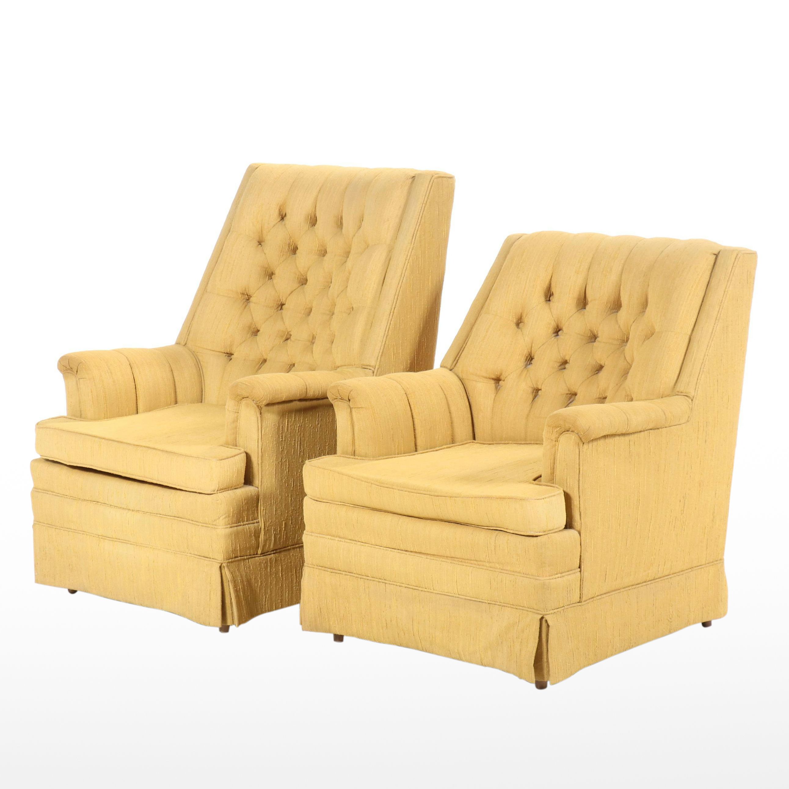 Near-Pair of Flexsteel Mid Century Modern Button-Tufted Armchairs