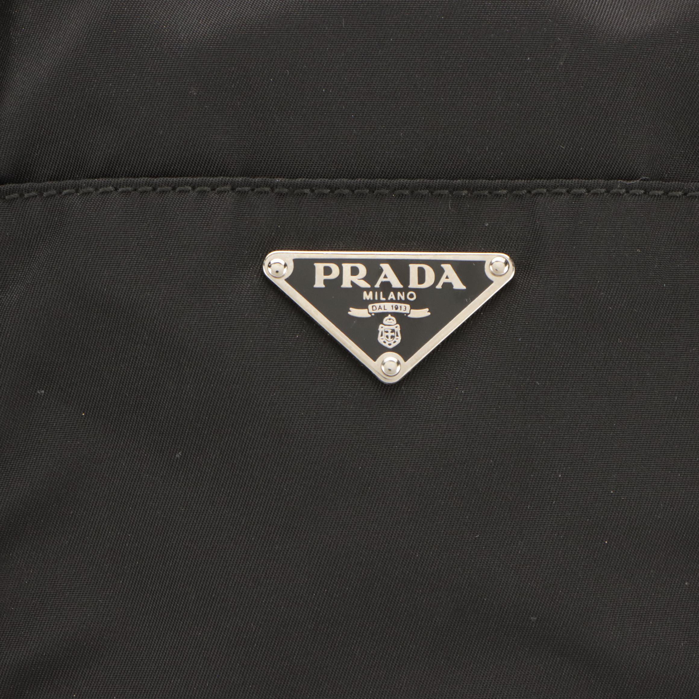 Prada Large Handbag in Black Nylon with Leather Trim