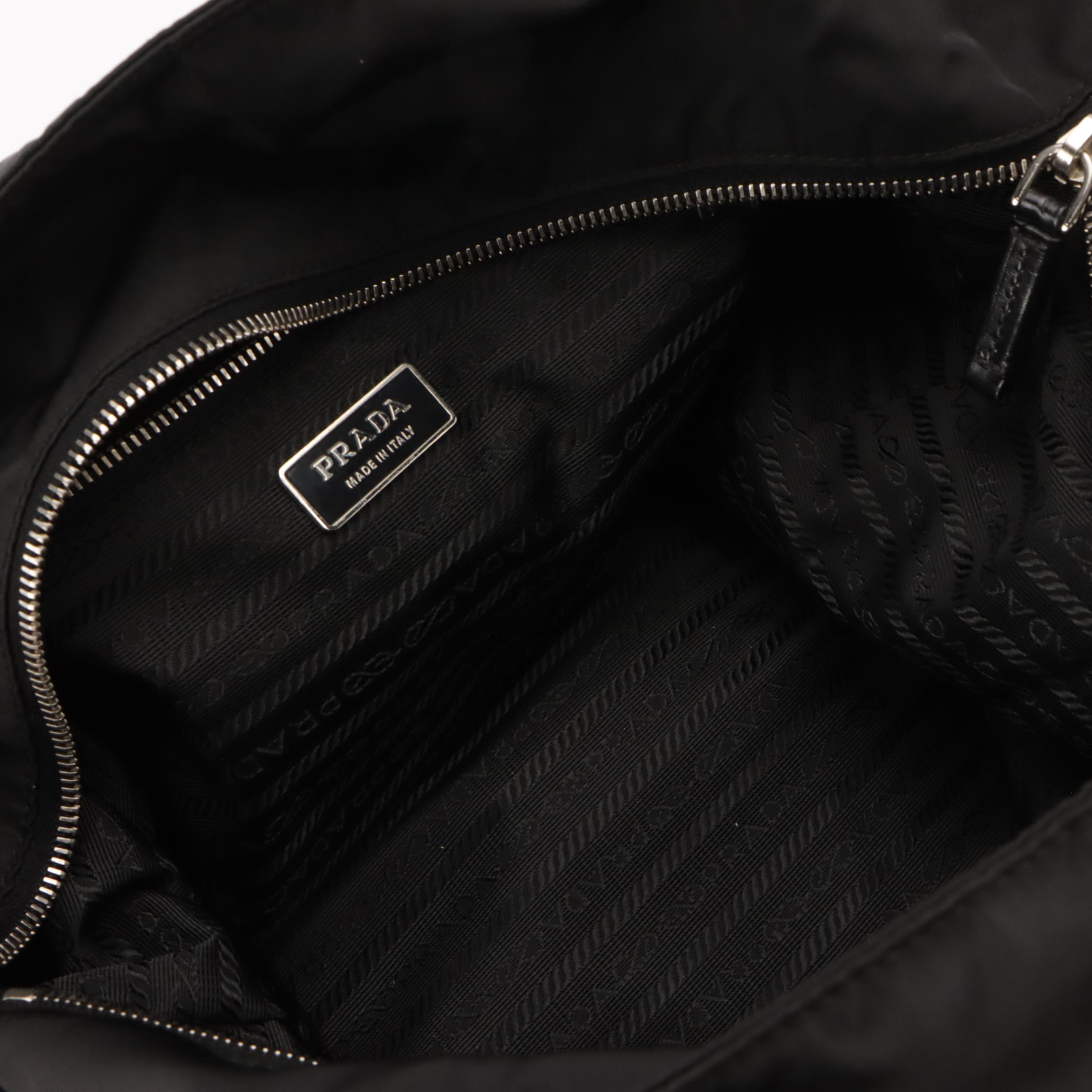 Prada Large Handbag in Black Nylon with Leather Trim