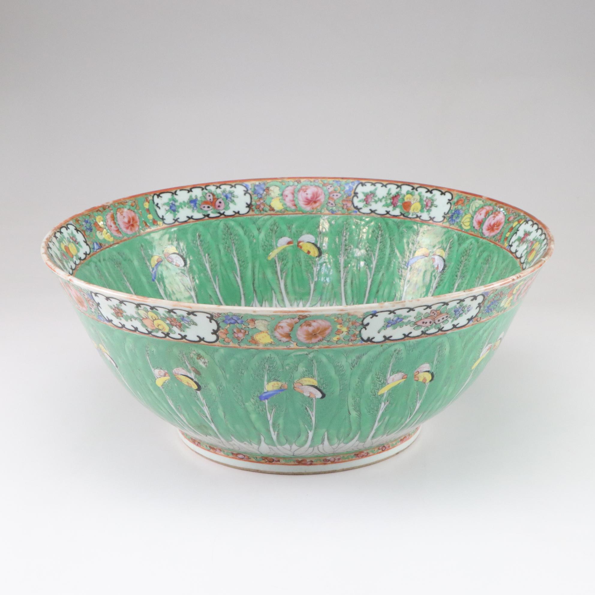 Chinese Export Famille Verte "Cabbage Leaf" Porcelain Punch Bowl